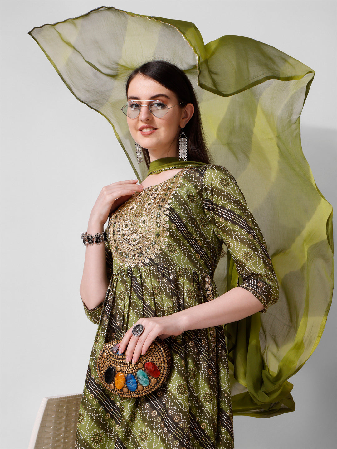 Green Printed Straight Cut Kurta With Cotton Pant Set, Multicolor - Hiral Fashion