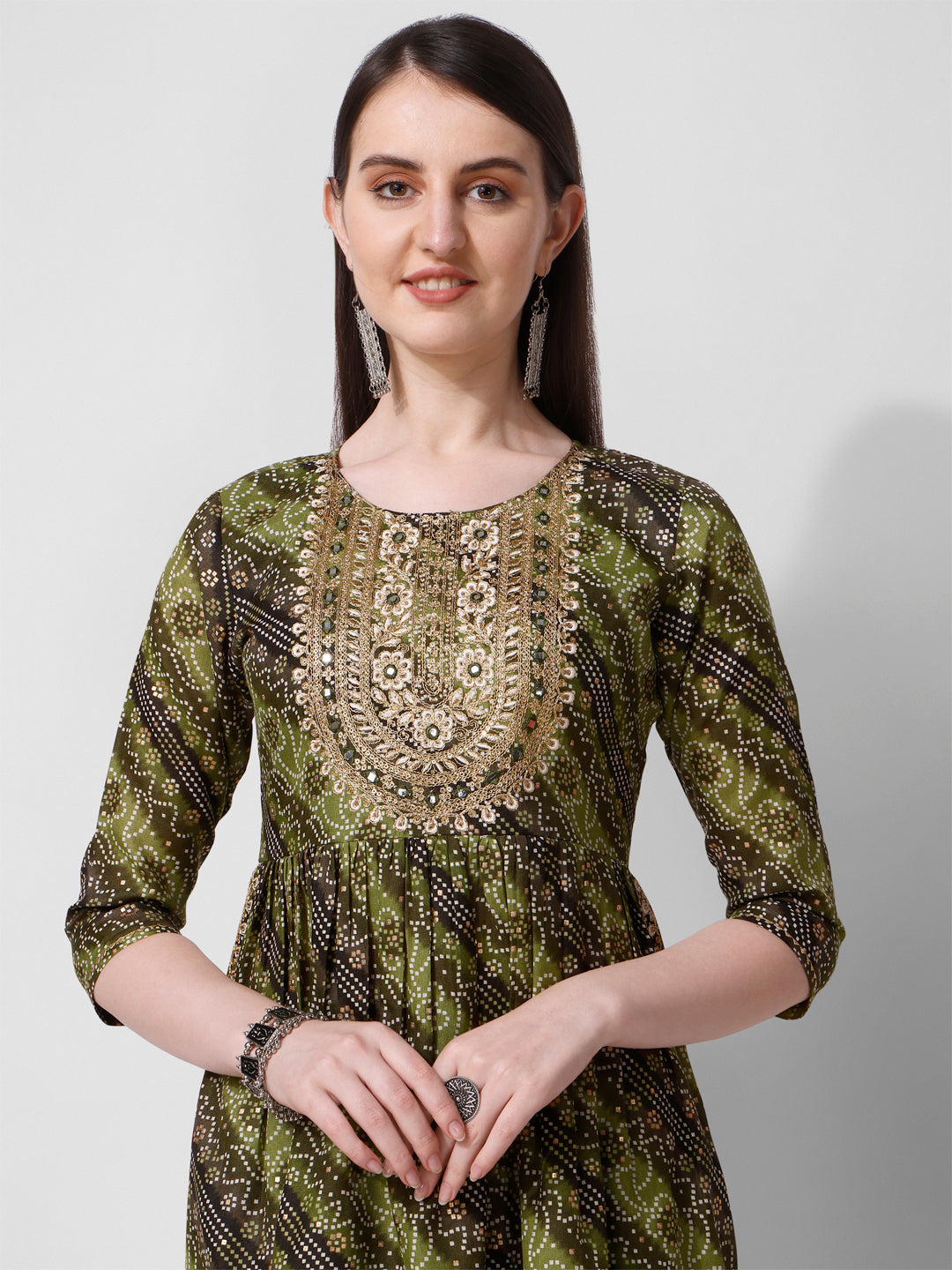 Green Printed Straight Cut Kurta With Cotton Pant Set, Multicolor - Hiral Fashion