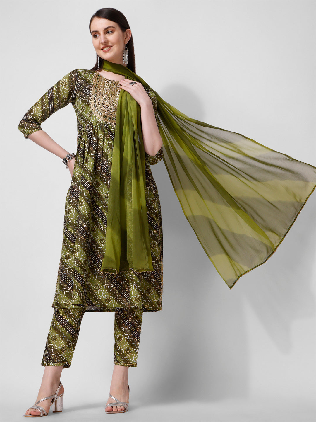Green Printed Straight Cut Kurta With Cotton Pant Set, Multicolor - Hiral Fashion