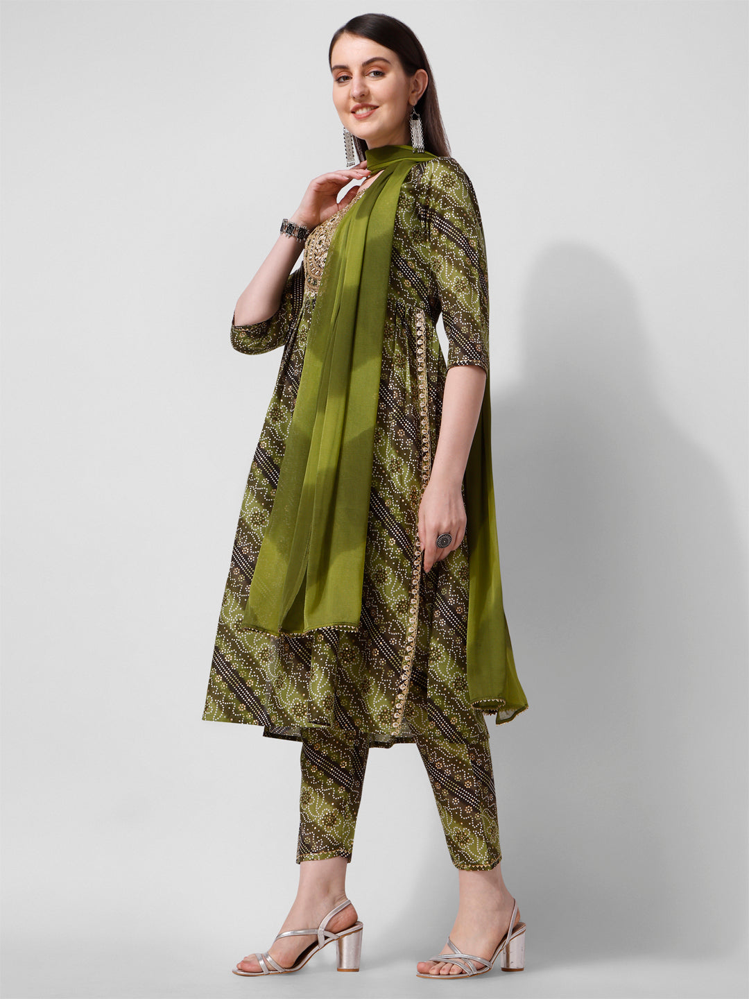 Green Printed Straight Cut Kurta With Cotton Pant Set, Multicolor - Hiral Fashion