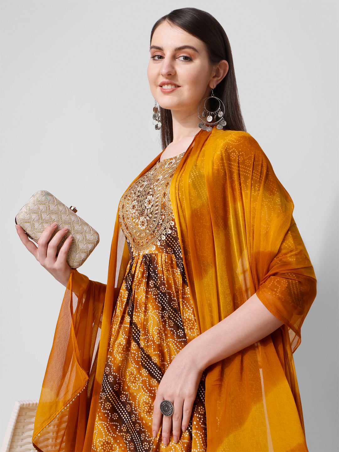 Embroidered & Printed Kurta With Pant And Dupatta Set, Multicolor - Hiral Fashion