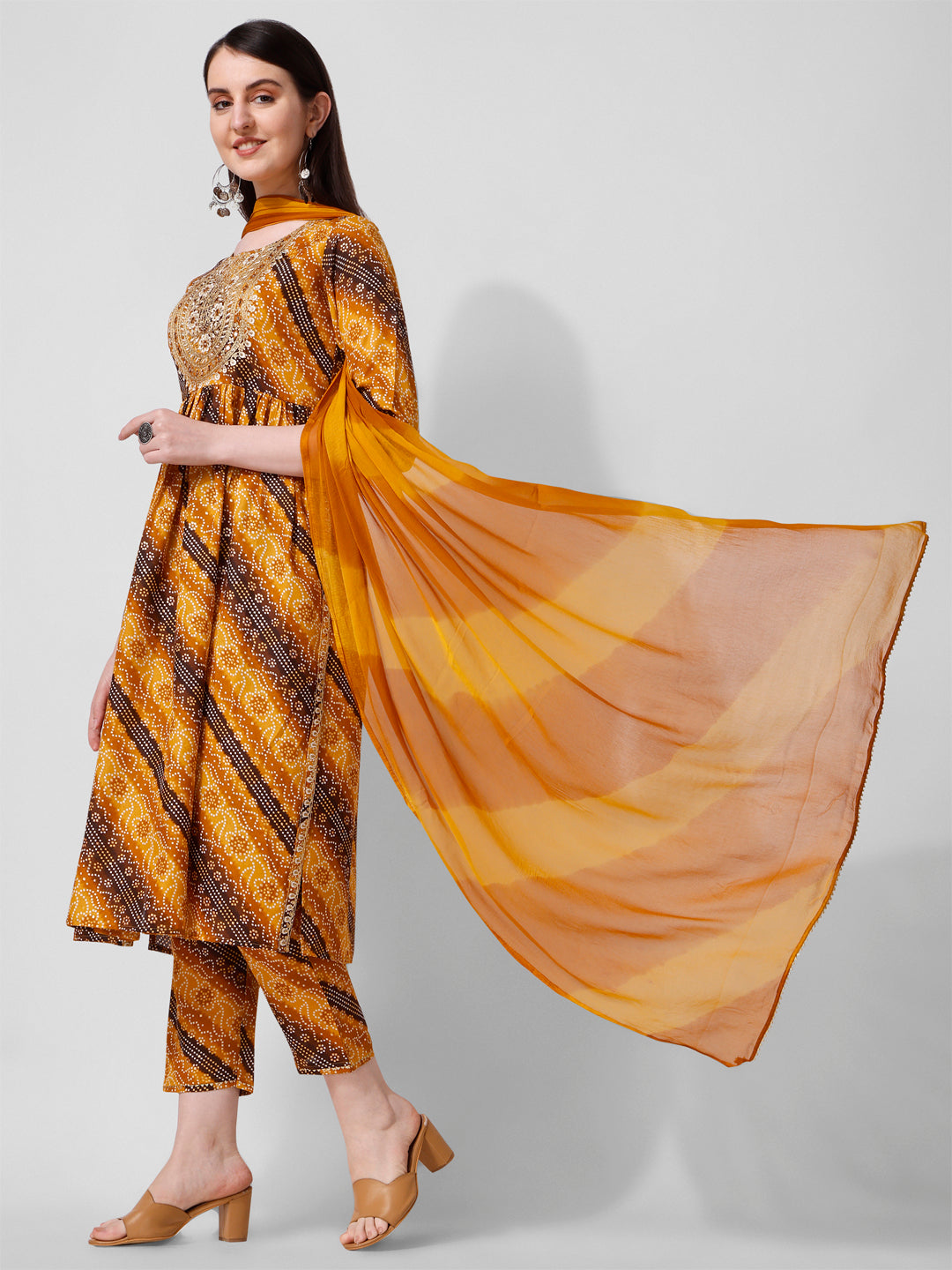 Embroidered & Printed Kurta With Pant And Dupatta Set, Multicolor - Hiral Fashion