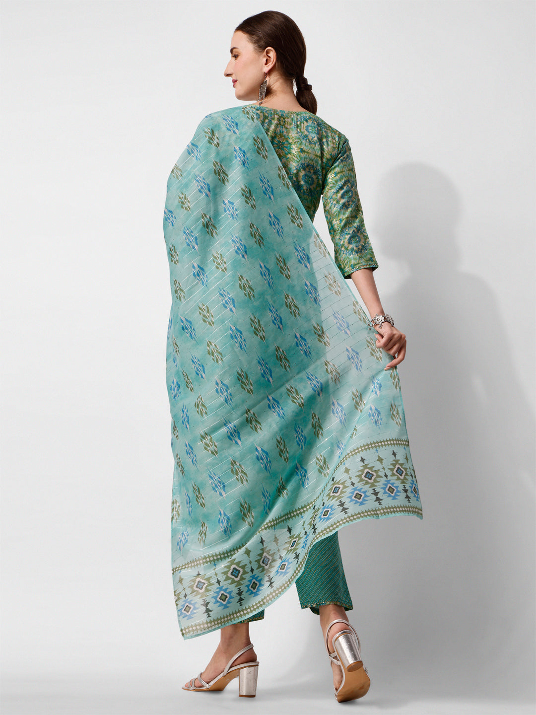 Printed And Embroidered Kurta With Pant And Dupatta Set, Multicolor - Hiral Fashion