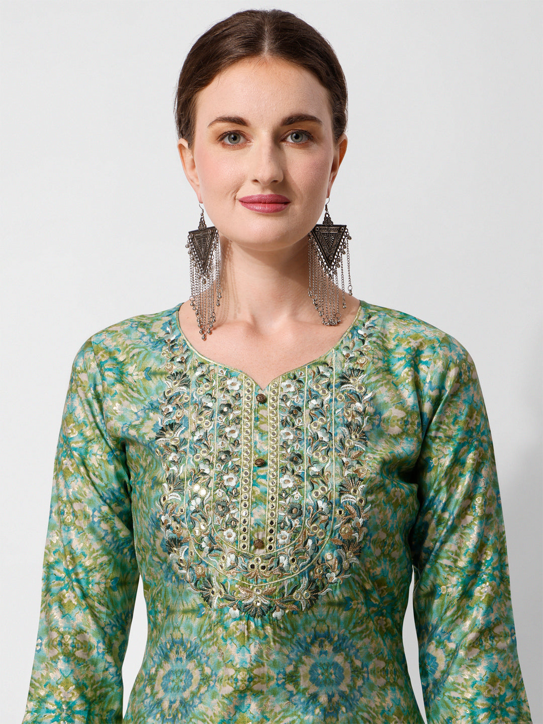 Printed And Embroidered Kurta With Pant And Dupatta Set, Multicolor - Hiral Fashion