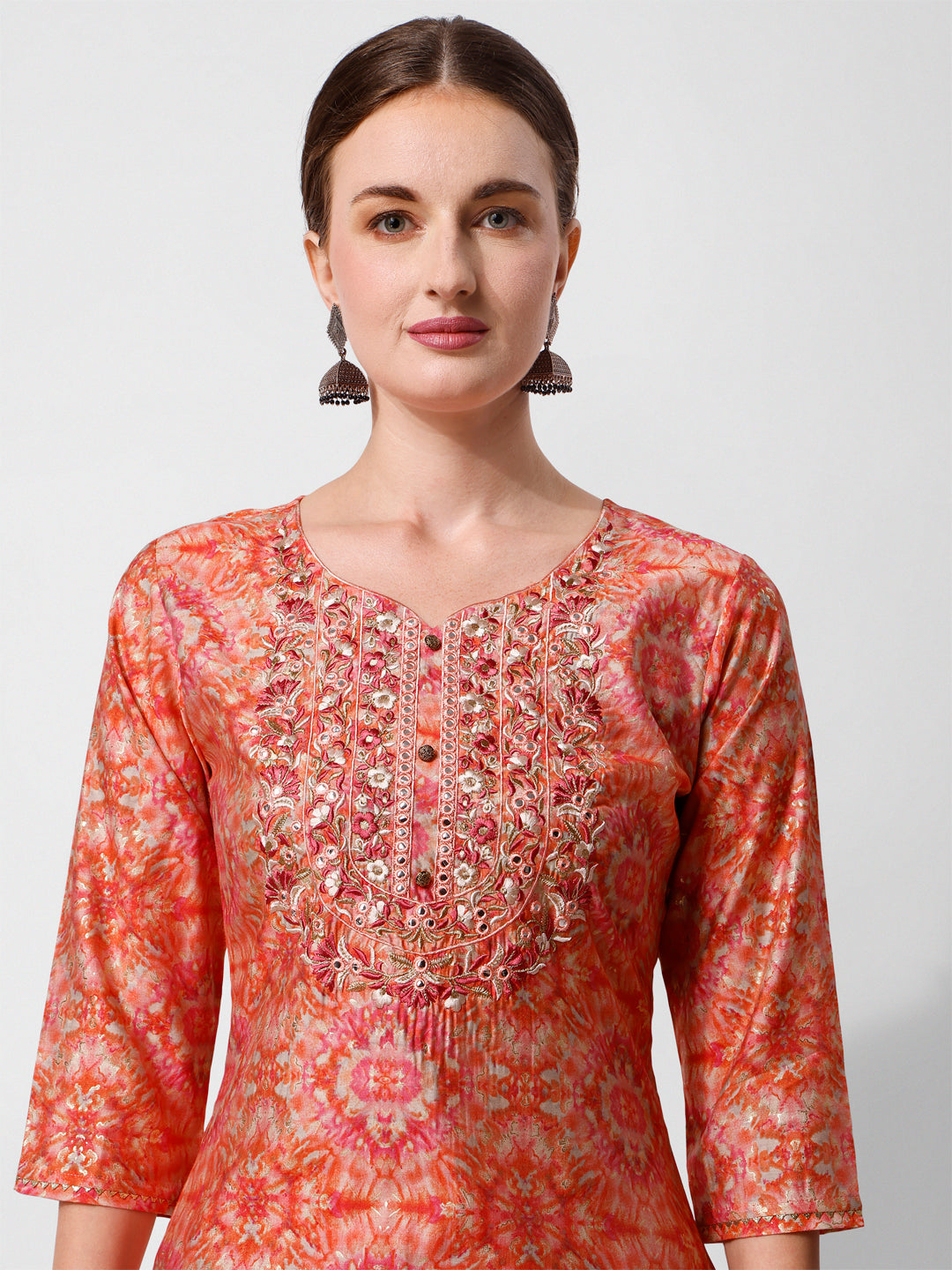 Printed And Embroidered Kurta With Pant And Dupatta Set, Multicolor - Hiral Fashion