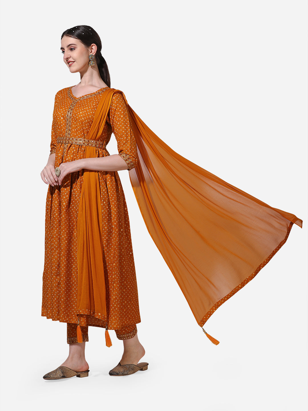 Printed & Embroidered Kurta With Pant & Dupatta Set, Multicolor - Hiral Fashion