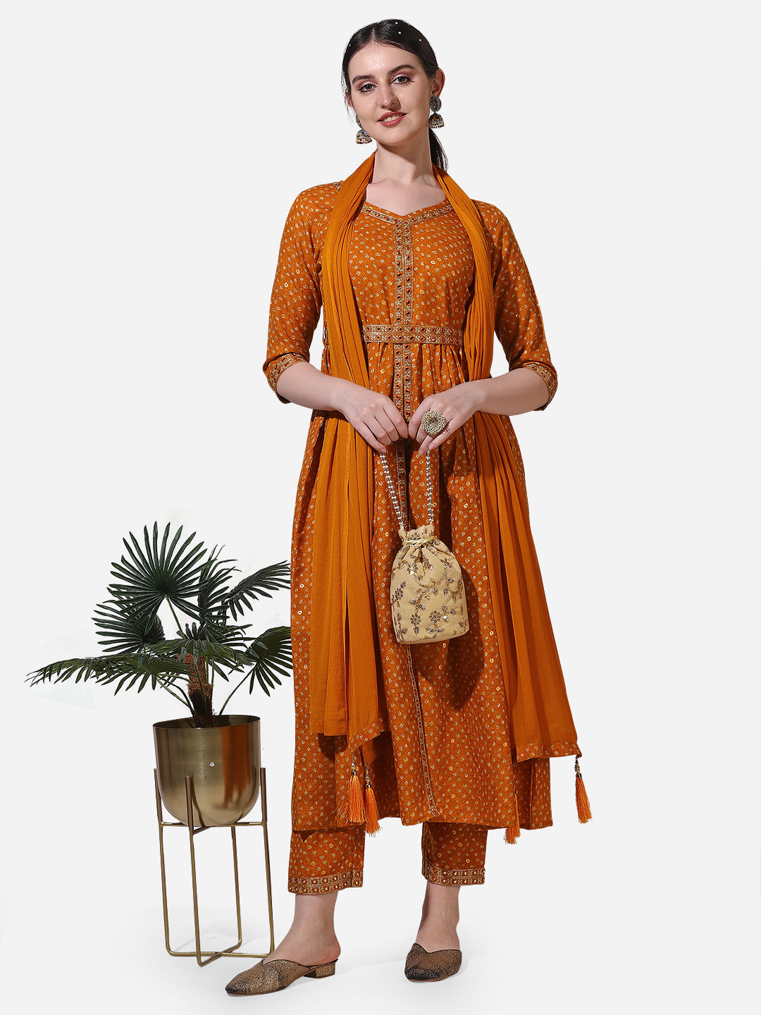 Printed & Embroidered Kurta With Pant & Dupatta Set, Multicolor - Hiral Fashion