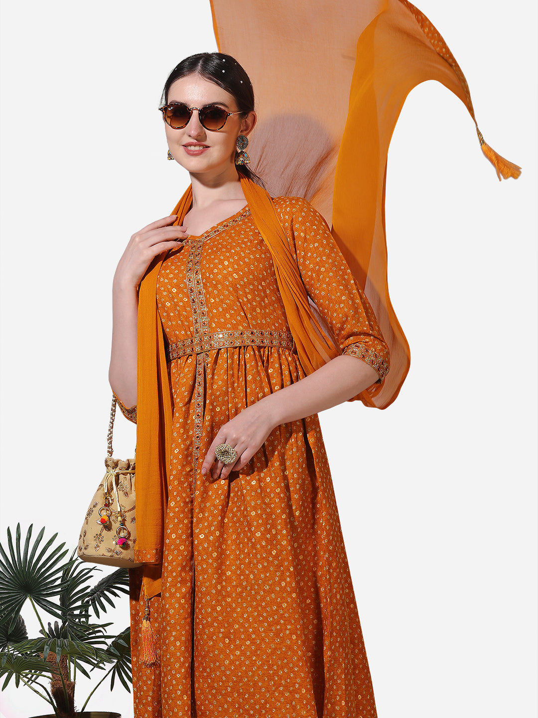 Printed & Embroidered Kurta With Pant & Dupatta Set, Multicolor - Hiral Fashion