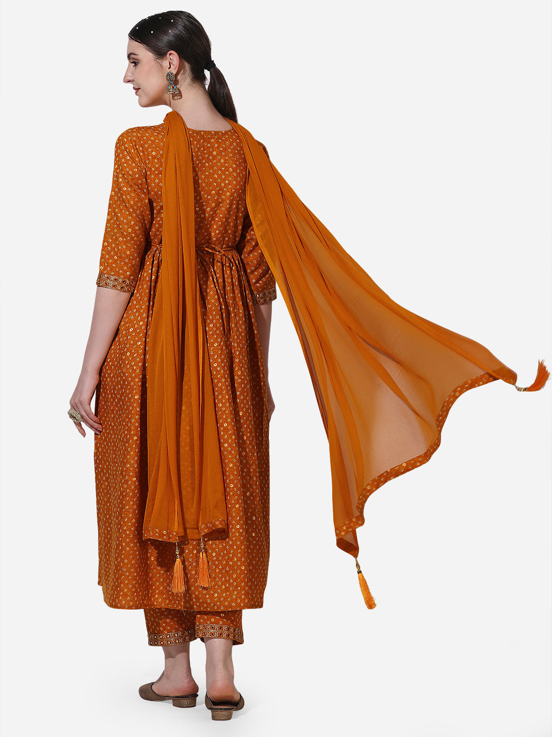 Printed & Embroidered Kurta With Pant & Dupatta Set, Multicolor - Hiral Fashion