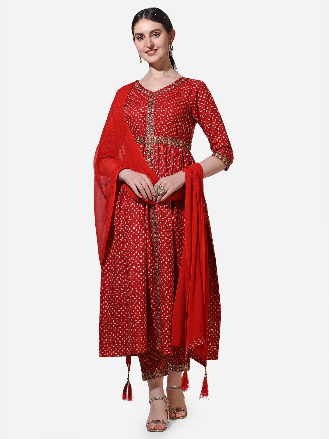 Printed & Embroidered Kurta With Pant & Dupatta Set, Multicolor - Hiral Fashion