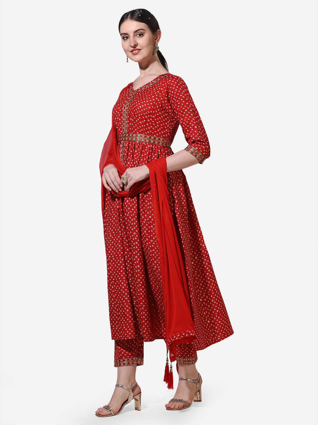 Printed & Embroidered Kurta With Pant & Dupatta Set, Multicolor - Hiral Fashion