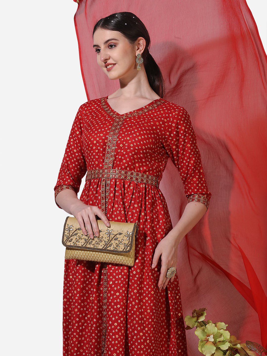 Printed & Embroidered Kurta With Pant & Dupatta Set, Multicolor - Hiral Fashion