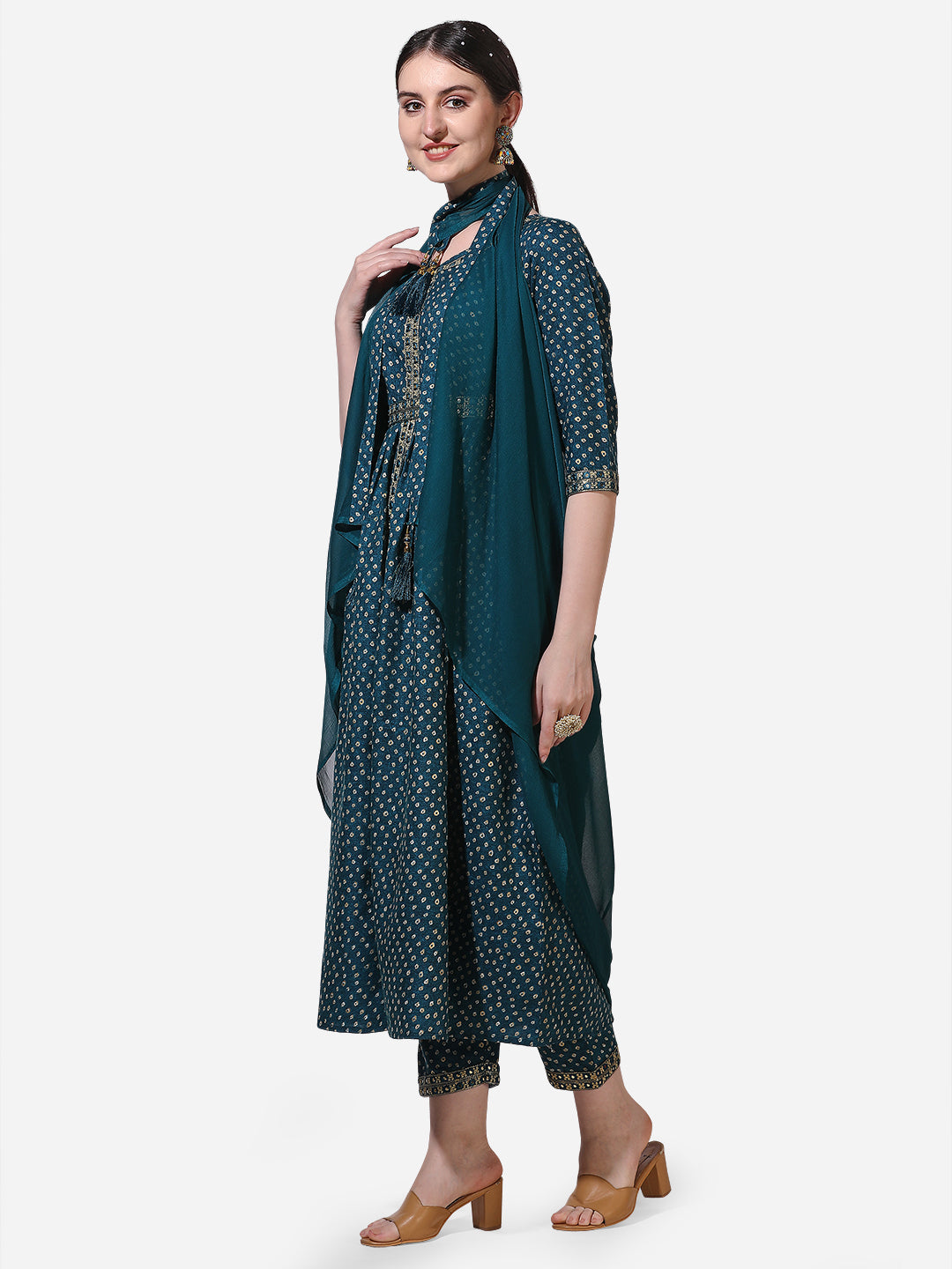Embroidered Kurta With Pant And Dupatta Set, Multicolor - Hiral Fashion