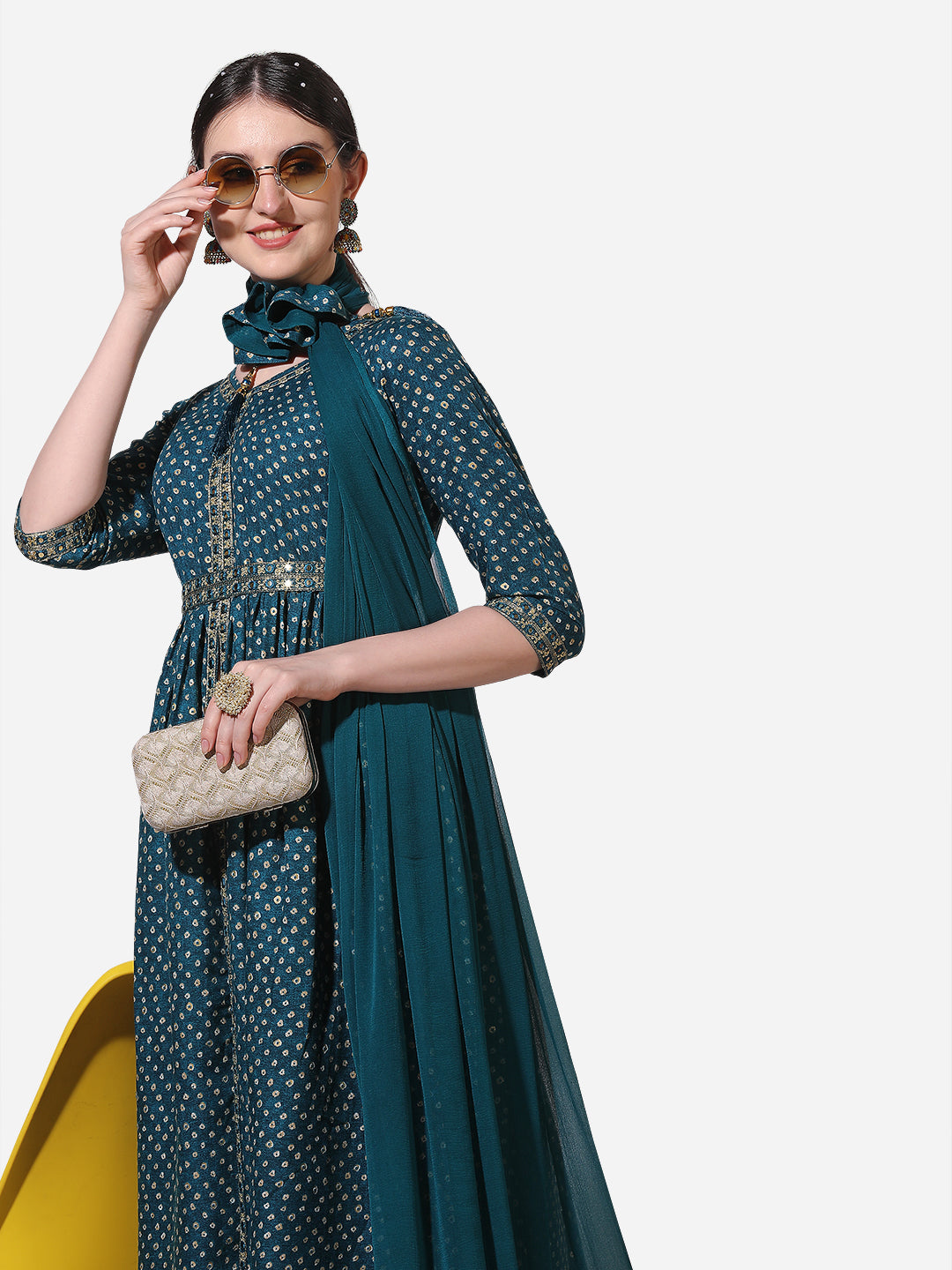 Embroidered Kurta With Pant And Dupatta Set, Multicolor - Hiral Fashion