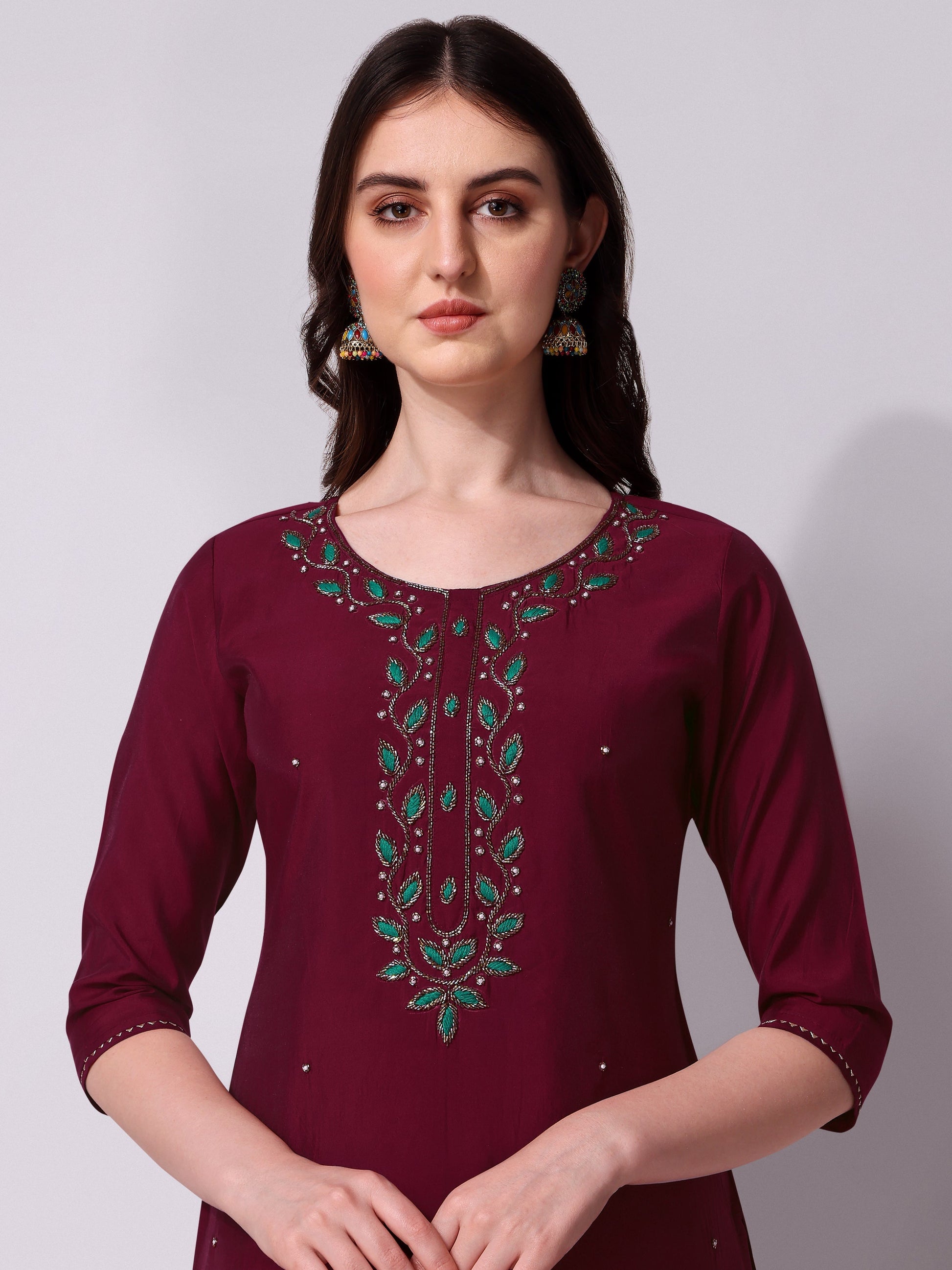 Embroidered Kurta With Pant And Dupatta Set, Multicolor - Hiral Fashion