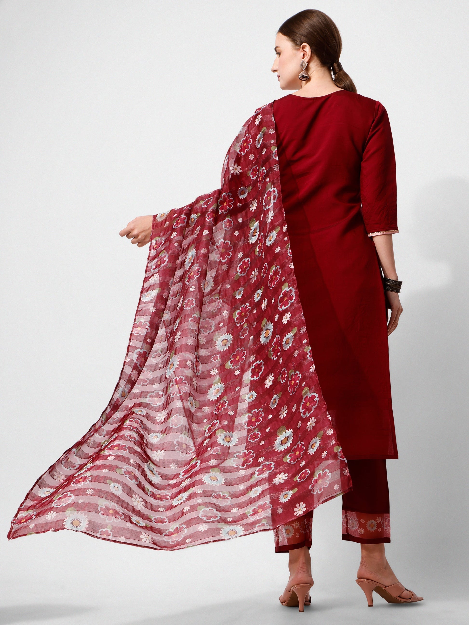 Embroidered Kurta With Pant And Printed Dupattaset, Multicolor - Hiral Fashion