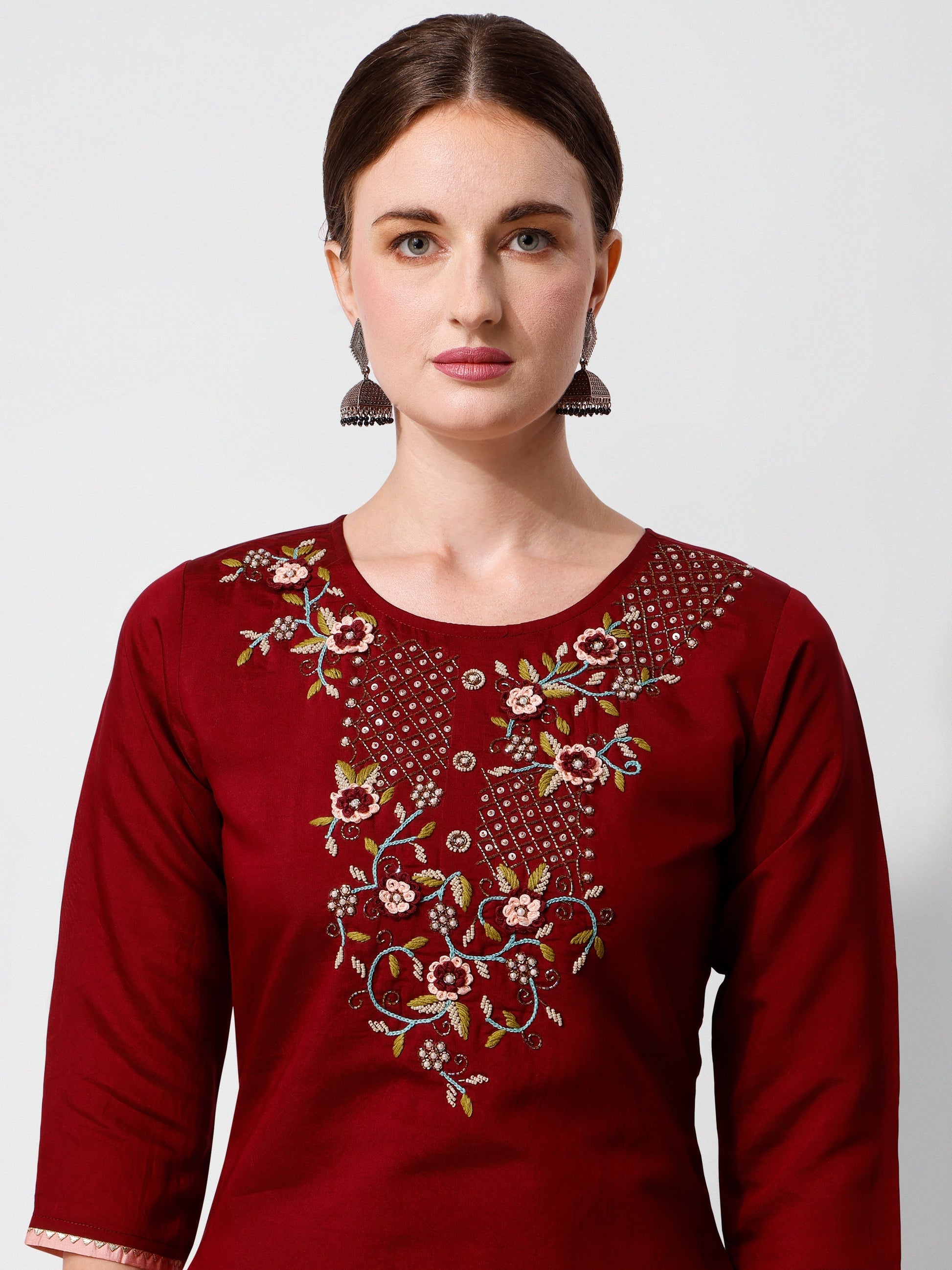 Embroidered Kurta With Pant And Printed Dupattaset, Multicolor - Hiral Fashion