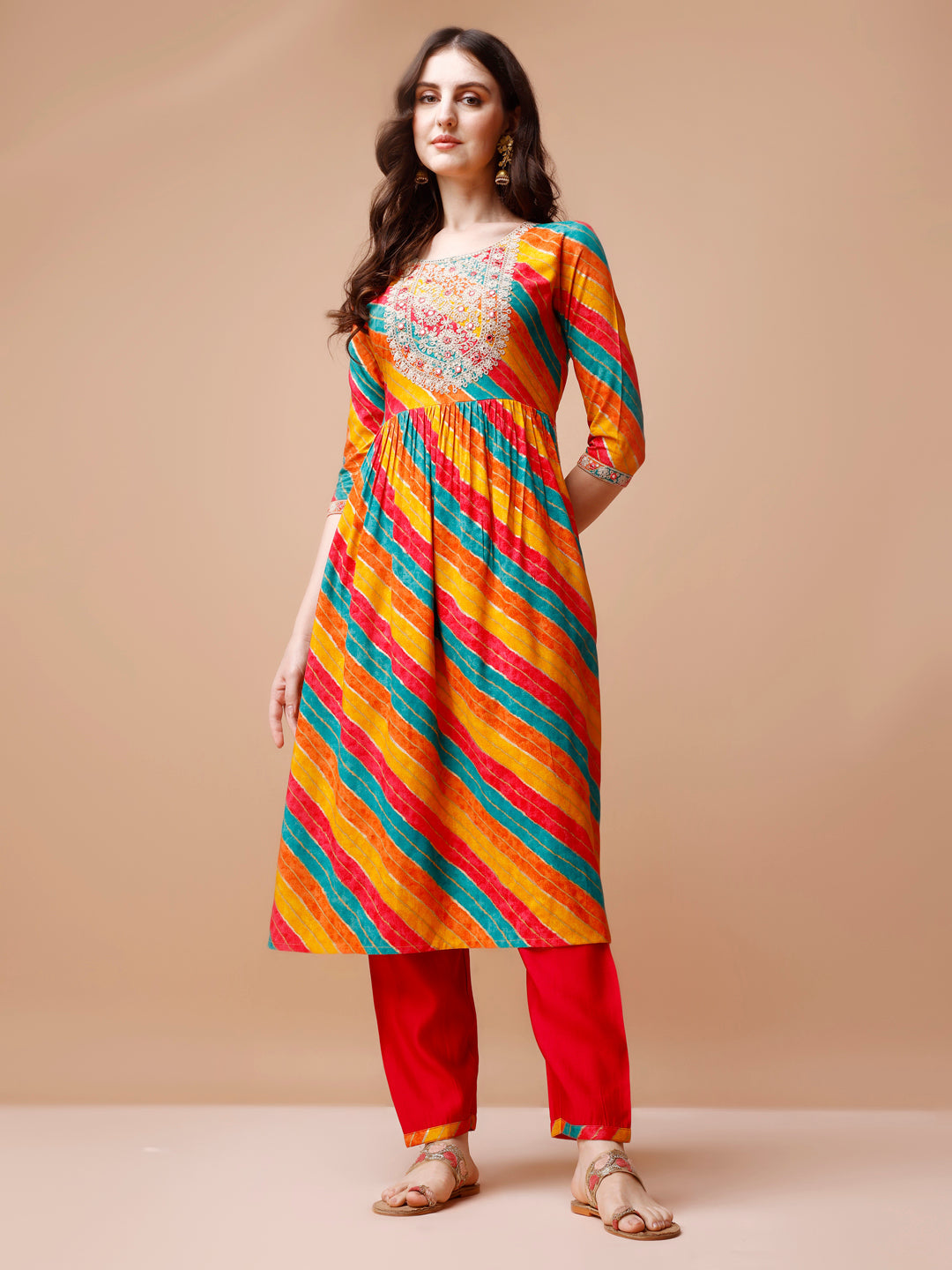 Nyra Cut Embroidered Multi Coloured Kurta With Pant & Dupatta, Multicolor - Hiral Fashion