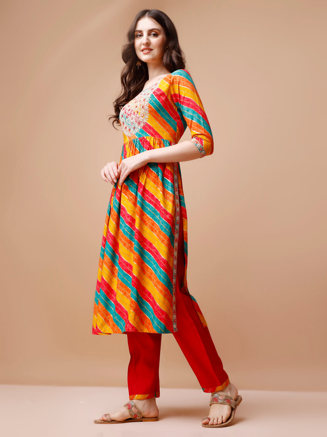 Nyra Cut Embroidered Multi Coloured Kurta With Pant & Dupatta, Multicolor - Hiral Fashion