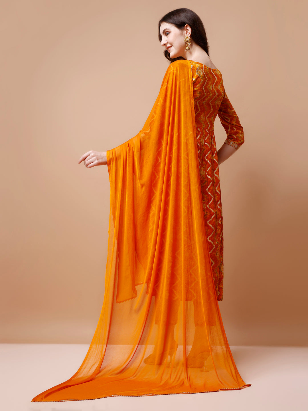 Nyra Cut Embroidered & Chevron Printed Kurta With Pant & Dupatta, Multicolor - Hiral Fashion