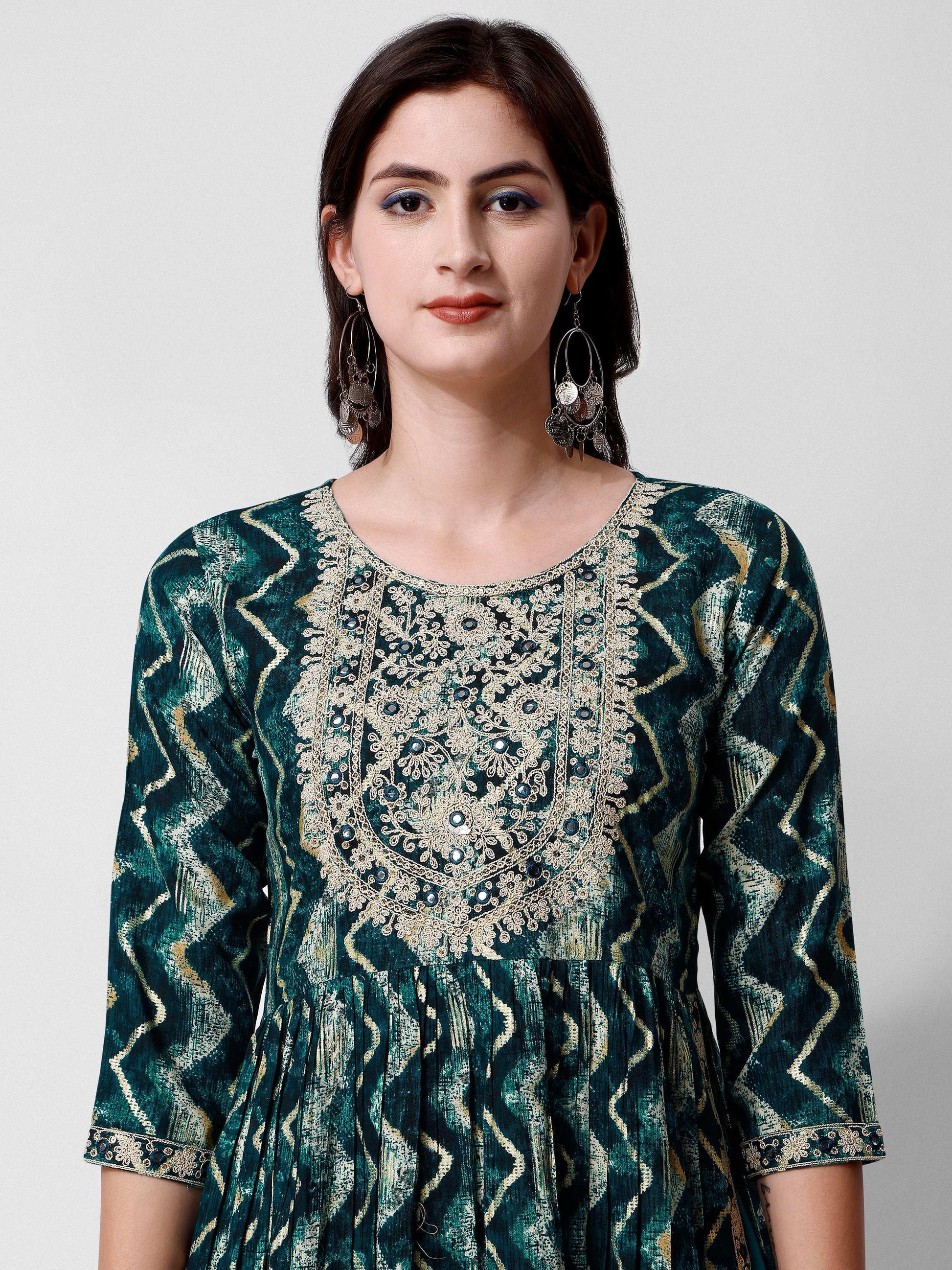 Nayra Cut Printed And Embroidered Kurta With Pant & Dupatta Set, Multicolor - Hiral Fashion
