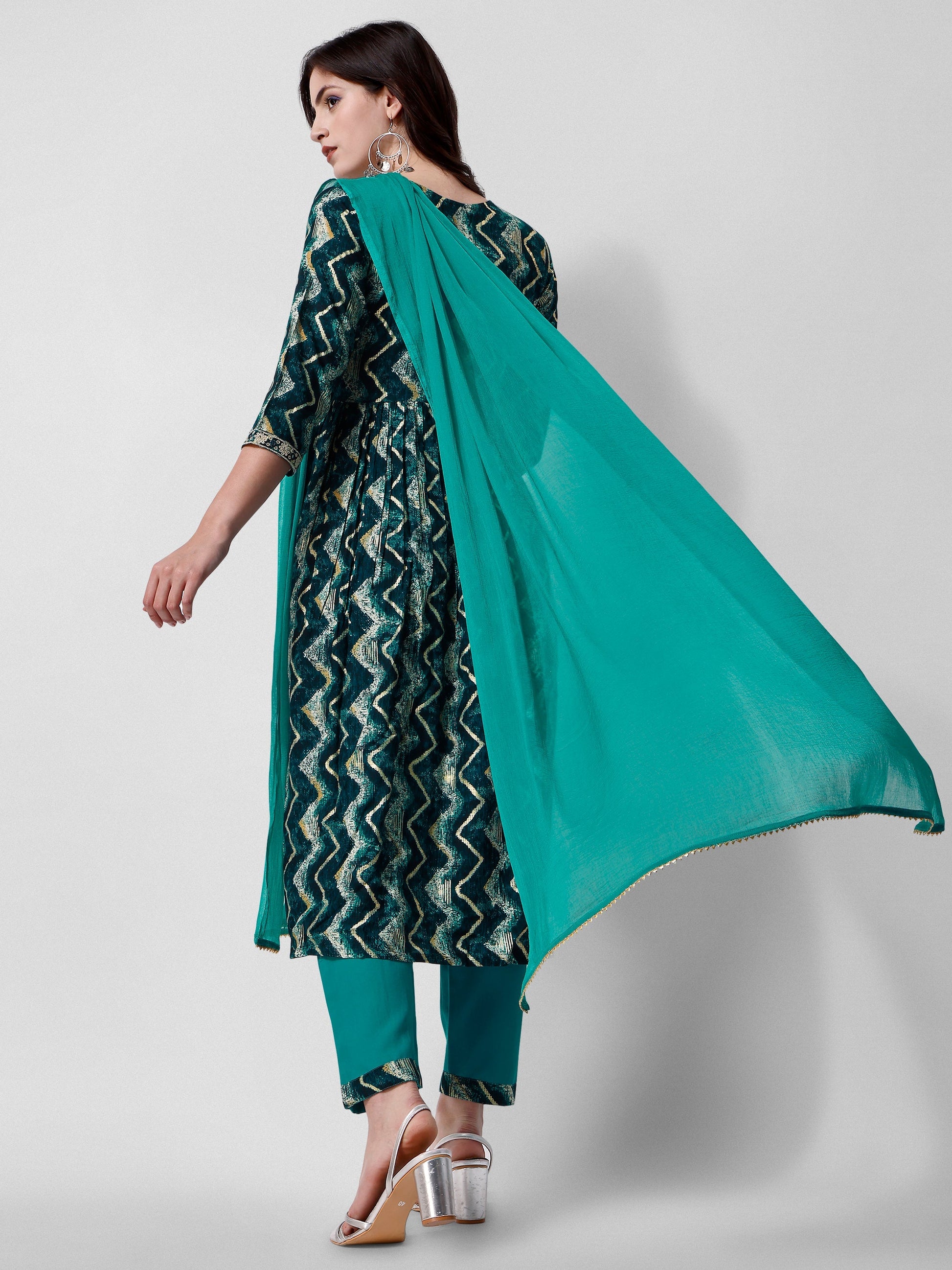 Nayra Cut Printed And Embroidered Kurta With Pant & Dupatta Set, Multicolor - Hiral Fashion