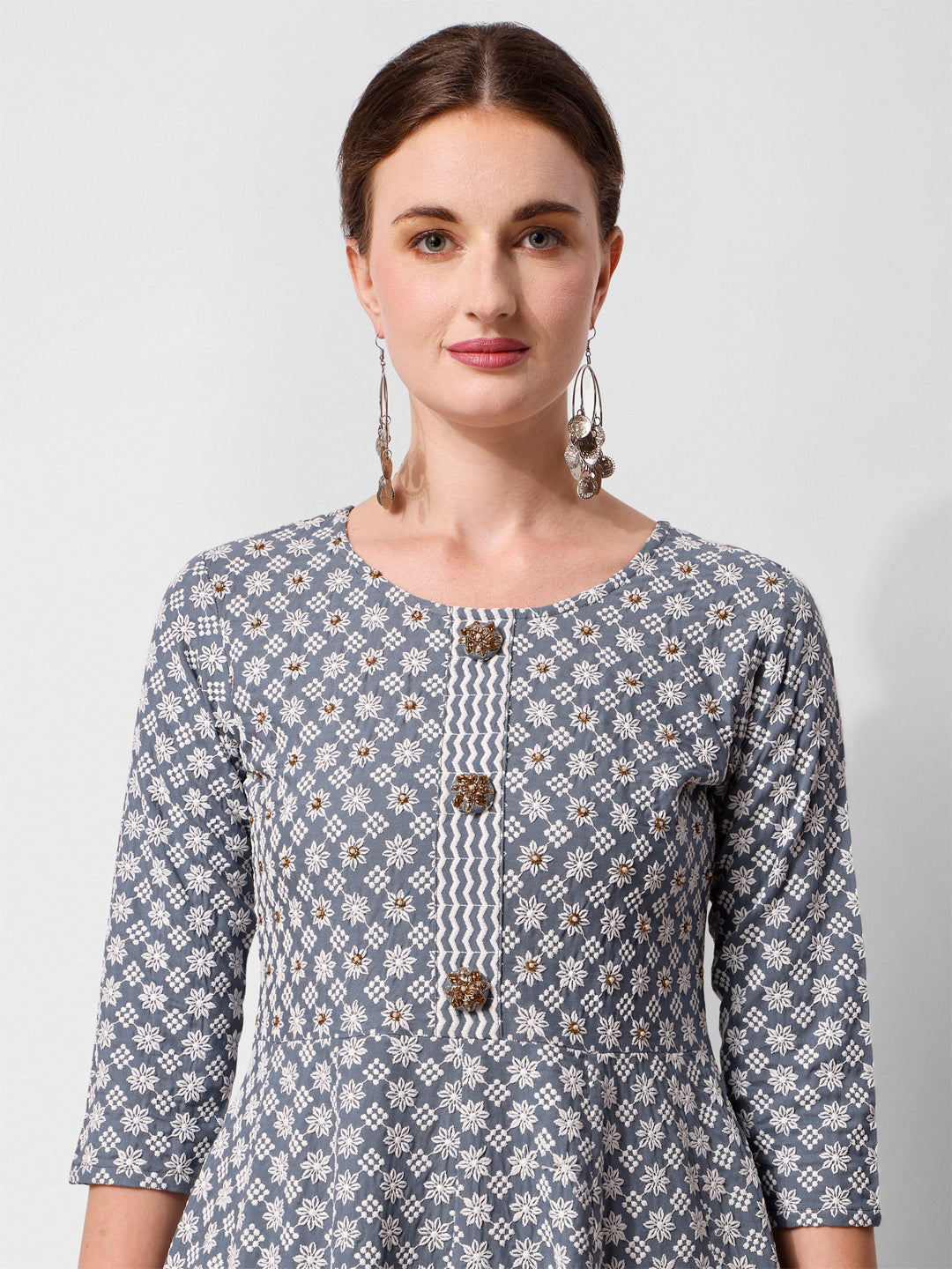 Lucknowi Embroidered Anarkali Kurta With Pant & Dupatta Set, Multicolor - Hiral Fashion