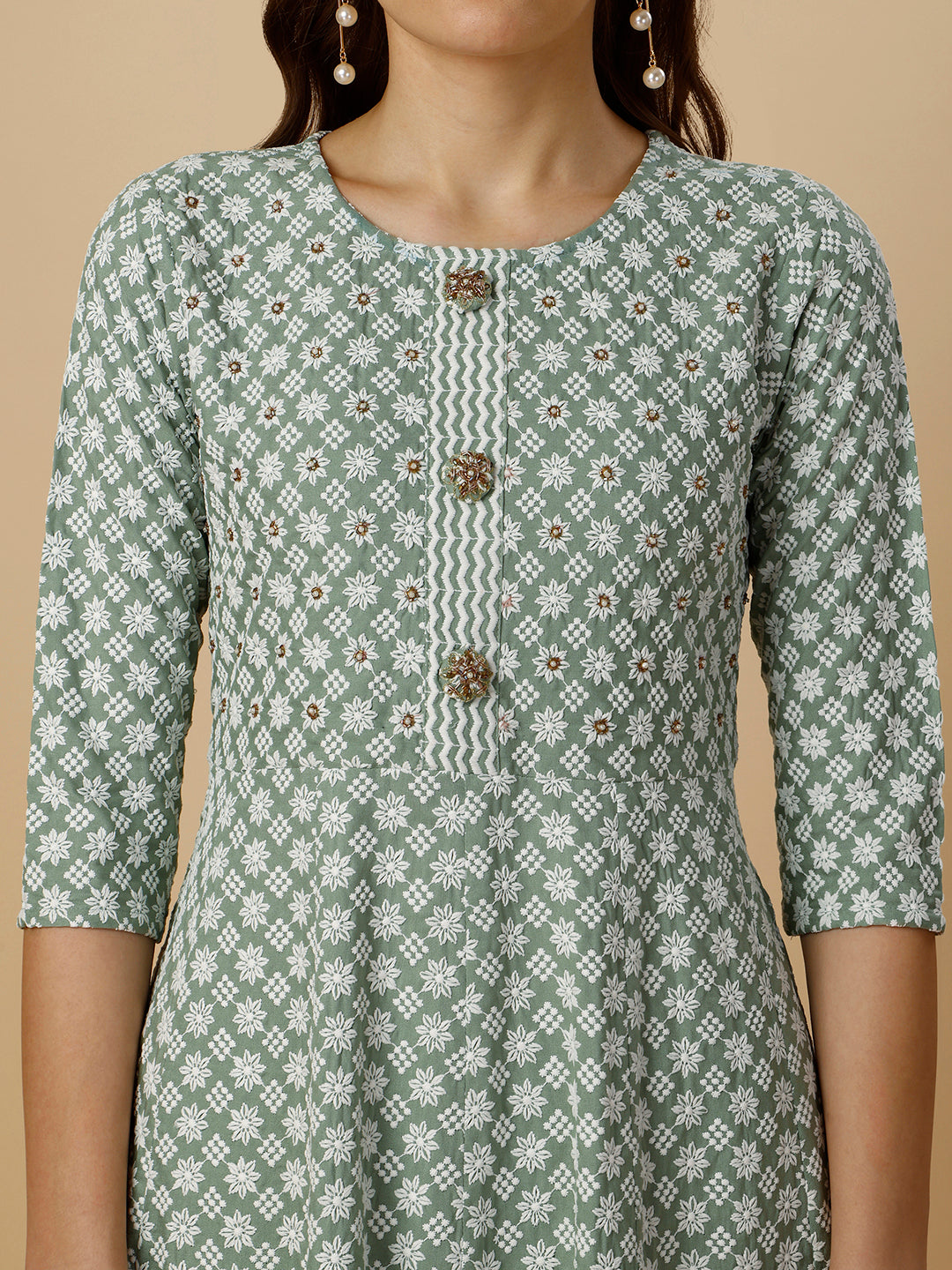 Lucknowi Embroidered Anarkali Kurta With Pant & Dupatta Set, Multicolor - Hiral Fashion
