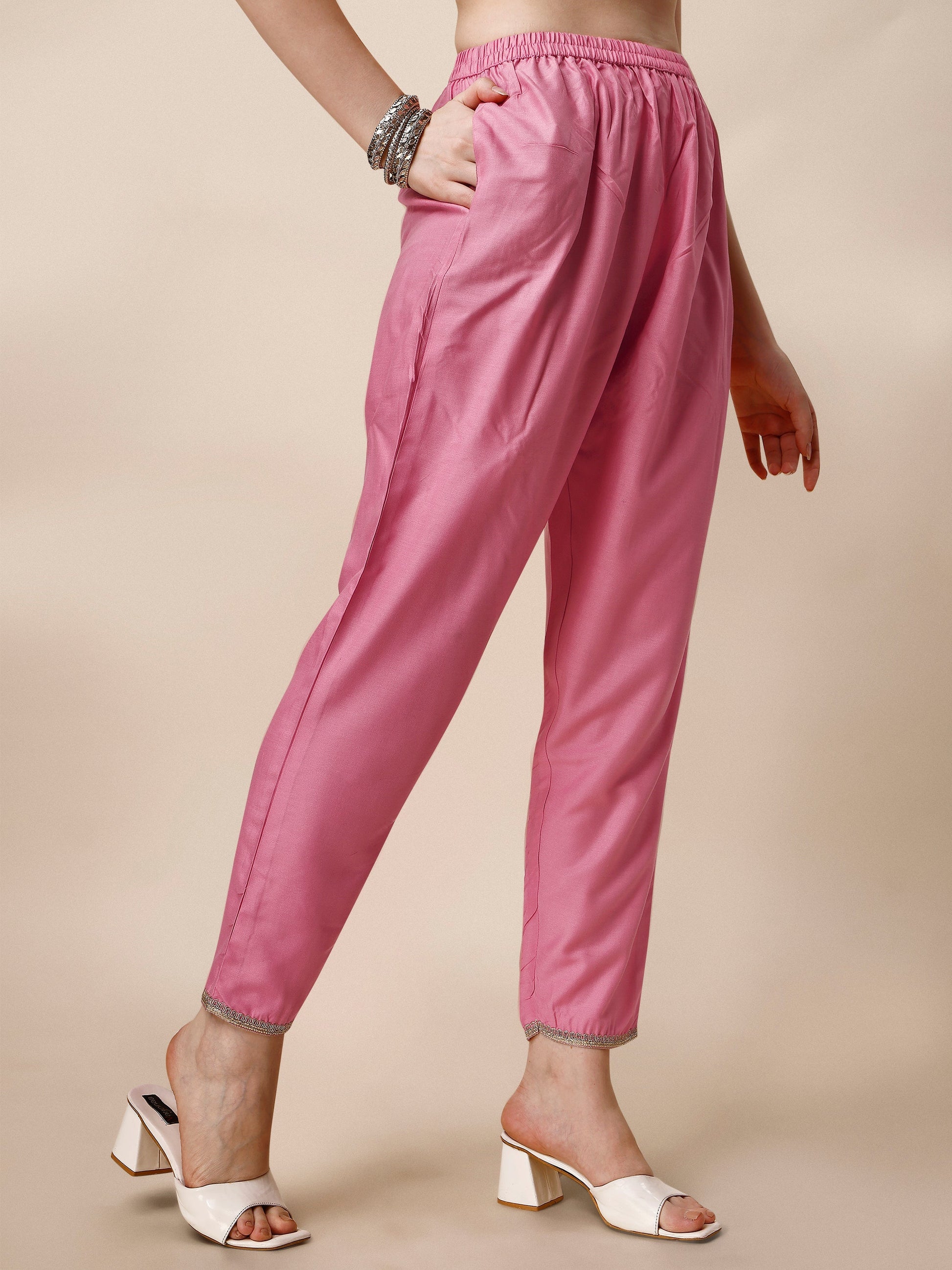 Lucknowi Embroidered Anarkali Kurta With Pant & Dupatta Set, Multicolor - Hiral Fashion