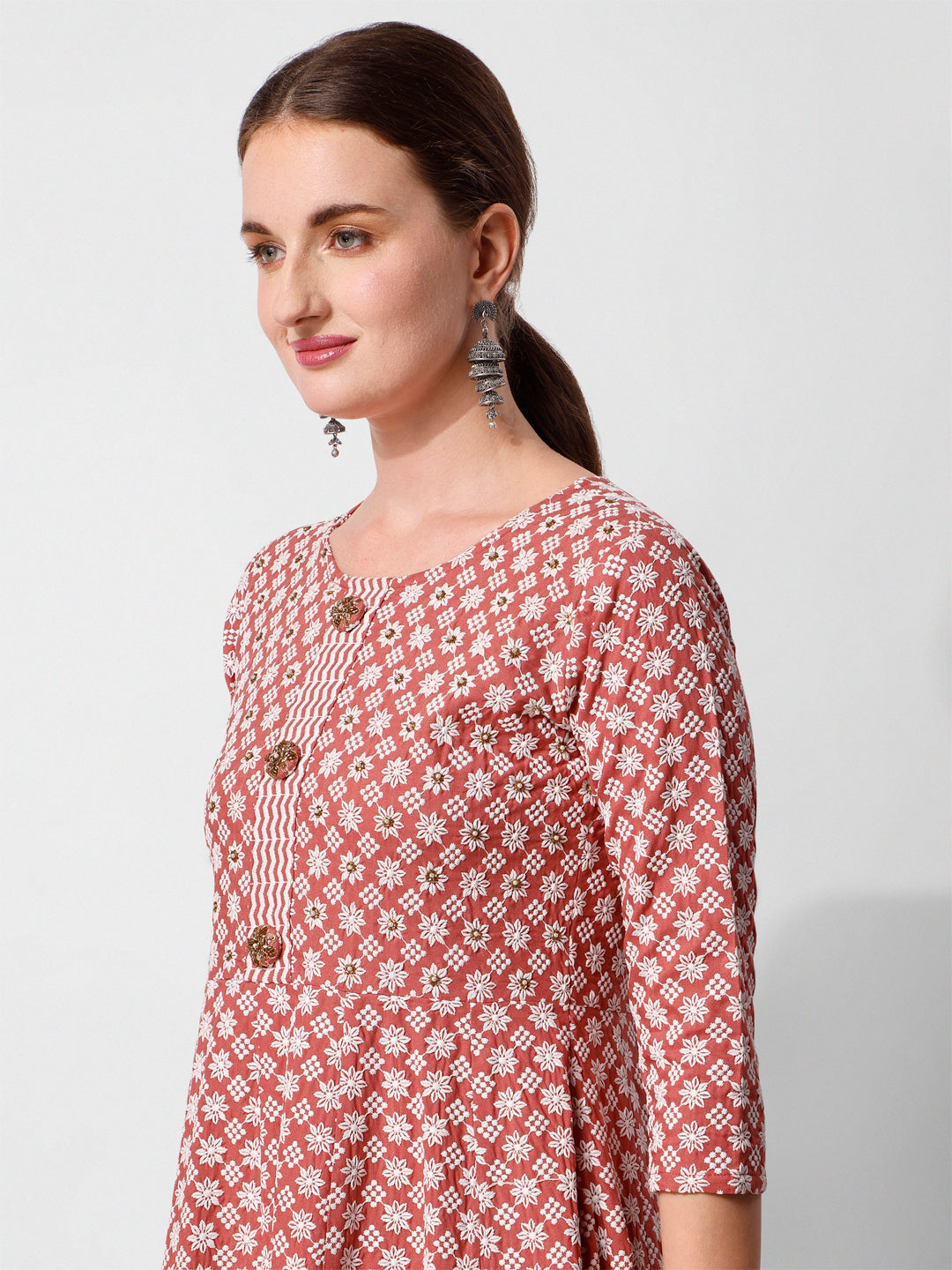 Lucknowi Embroidered Anarkali Kurta With Pant & Dupatta Set, Multicolor - Hiral Fashion