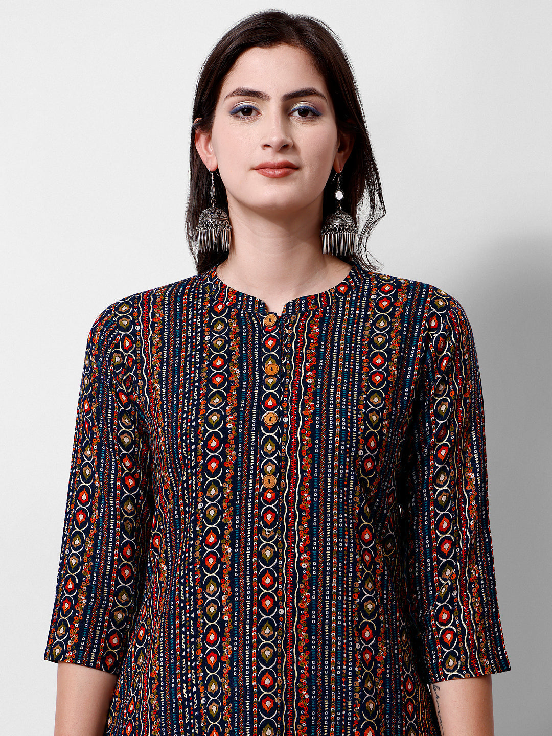 Ehtnic Motif Printed Kurta, Multicolor - Hiral Fashion