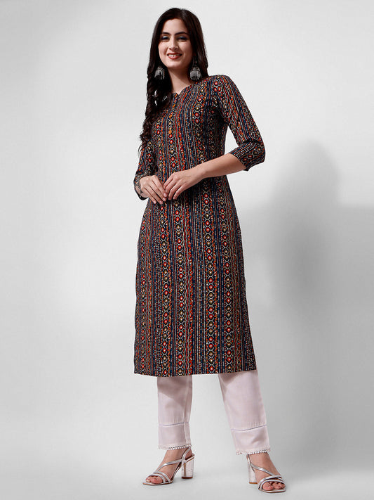 Ehtnic Motif Printed Kurta, Multicolor - Hiral Fashion