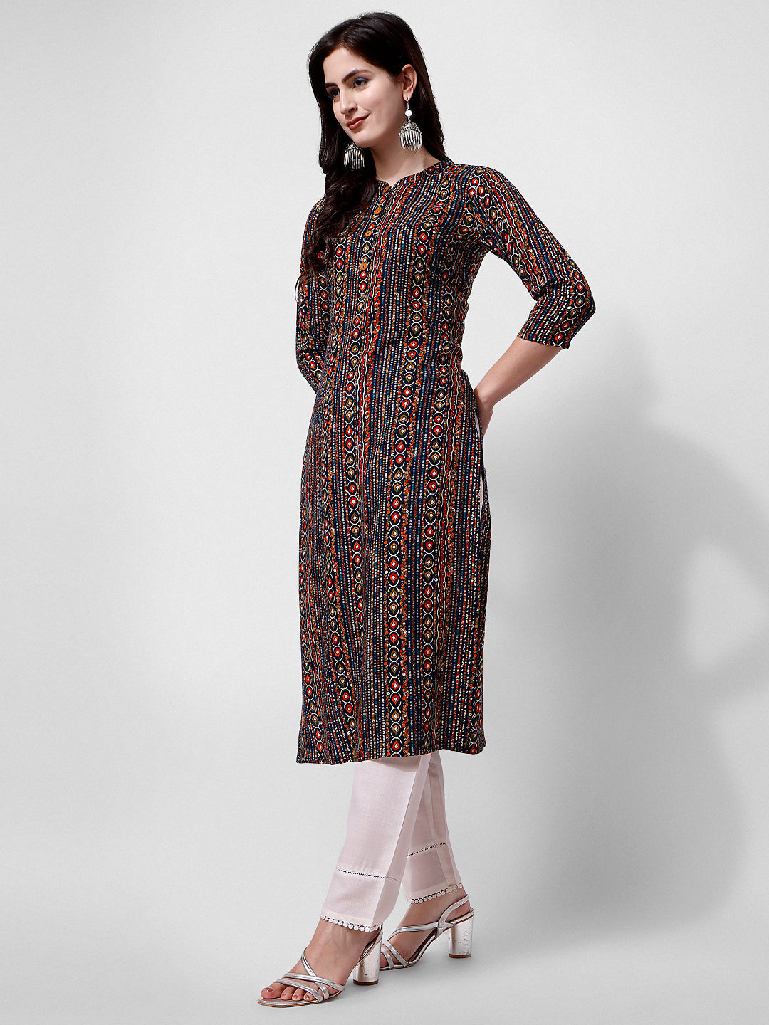 Ehtnic Motif Printed Kurta, Multicolor - Hiral Fashion