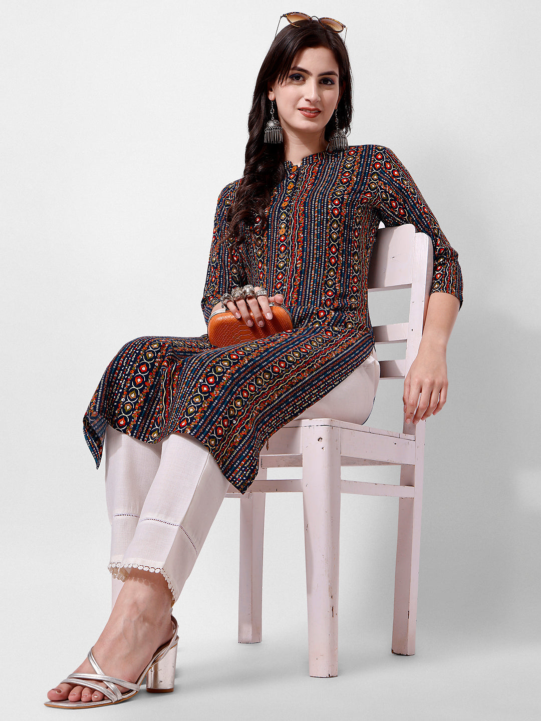 Ehtnic Motif Printed Kurta, Multicolor - Hiral Fashion