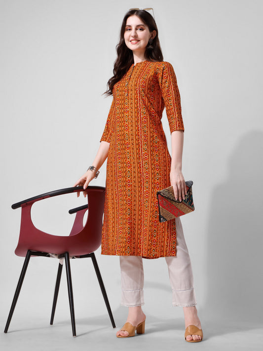 Ehtnic Motif Printed Kurta, Multicolor - Hiral Fashion