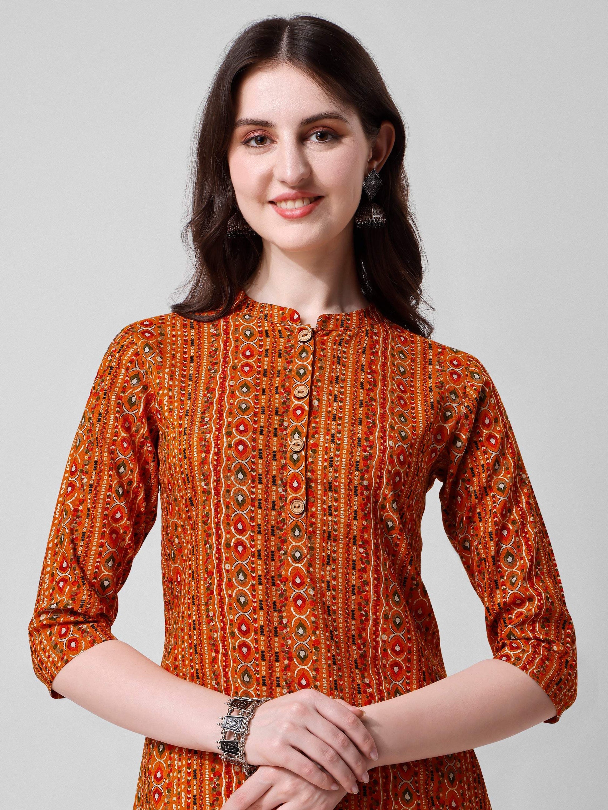Ehtnic Motif Printed Kurta, Multicolor - Hiral Fashion