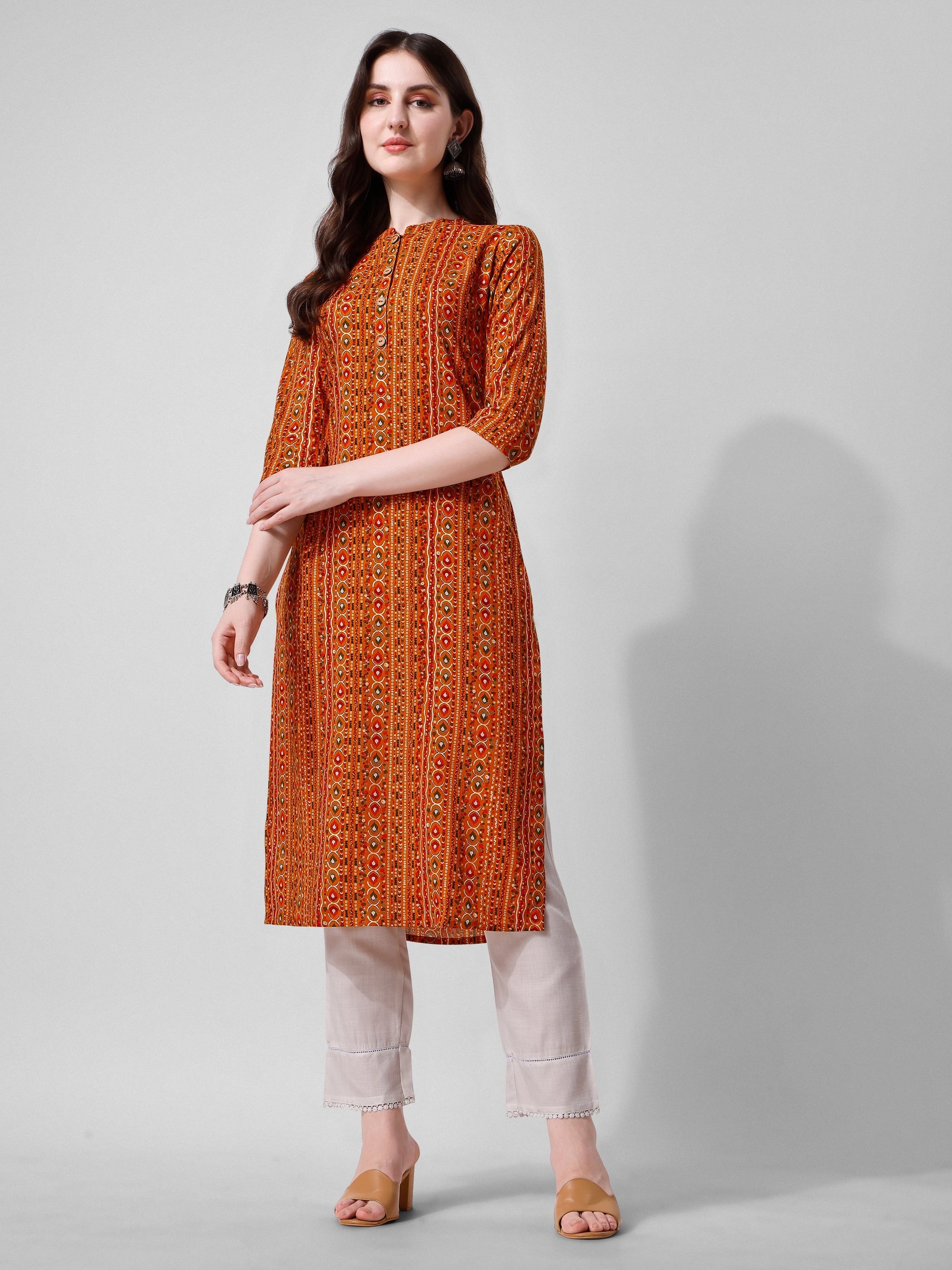 Ehtnic Motif Printed Kurta, Multicolor - Hiral Fashion