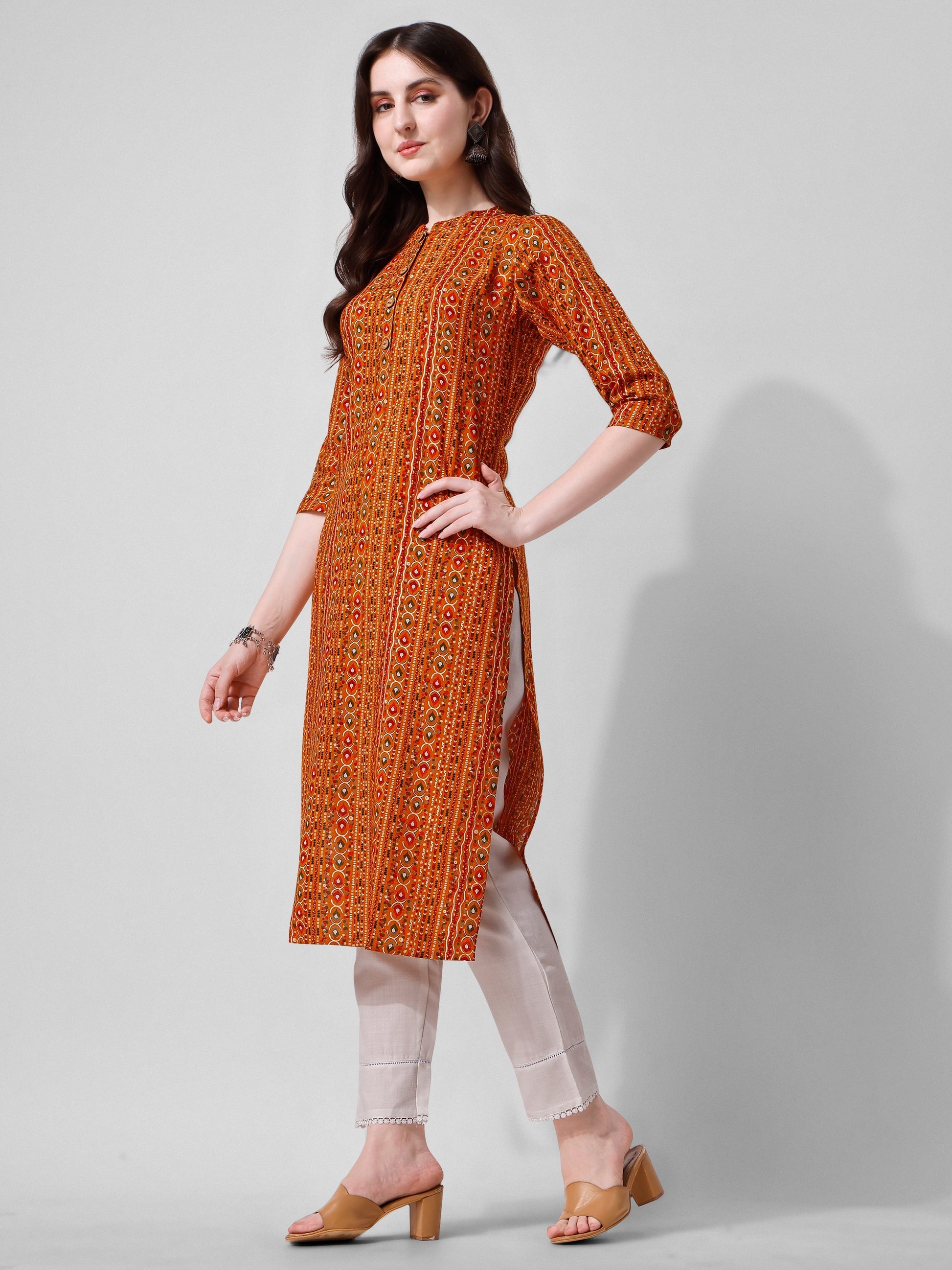 Ehtnic Motif Printed Kurta, Multicolor - Hiral Fashion