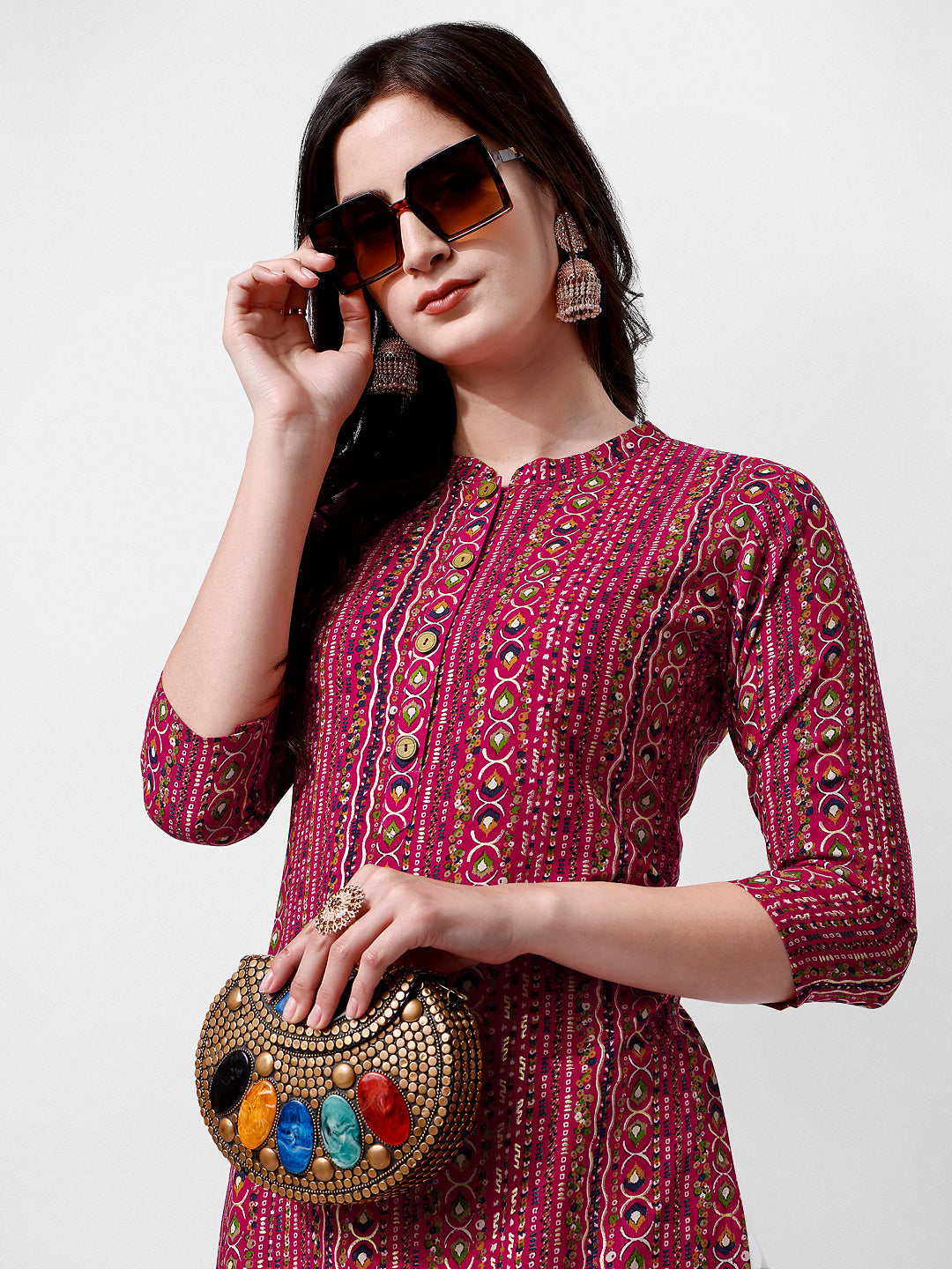 Ehtnic Motif Printed Kurta, Multicolor - Hiral Fashion