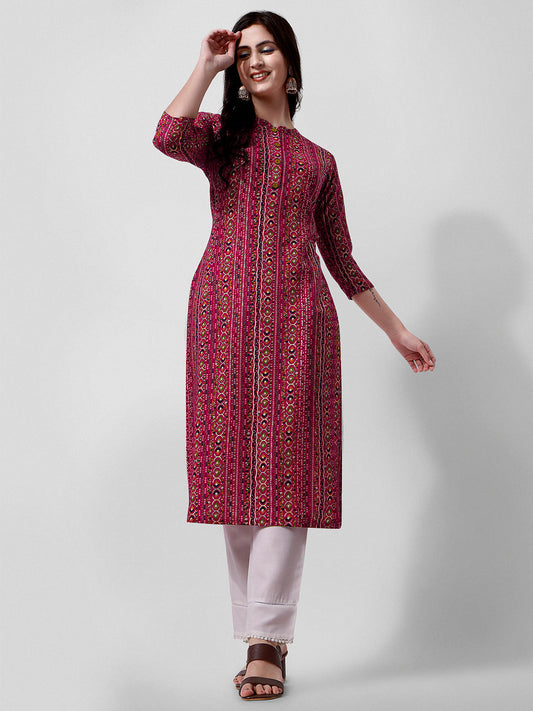 Ehtnic Motif Printed Kurta, Multicolor - Hiral Fashion