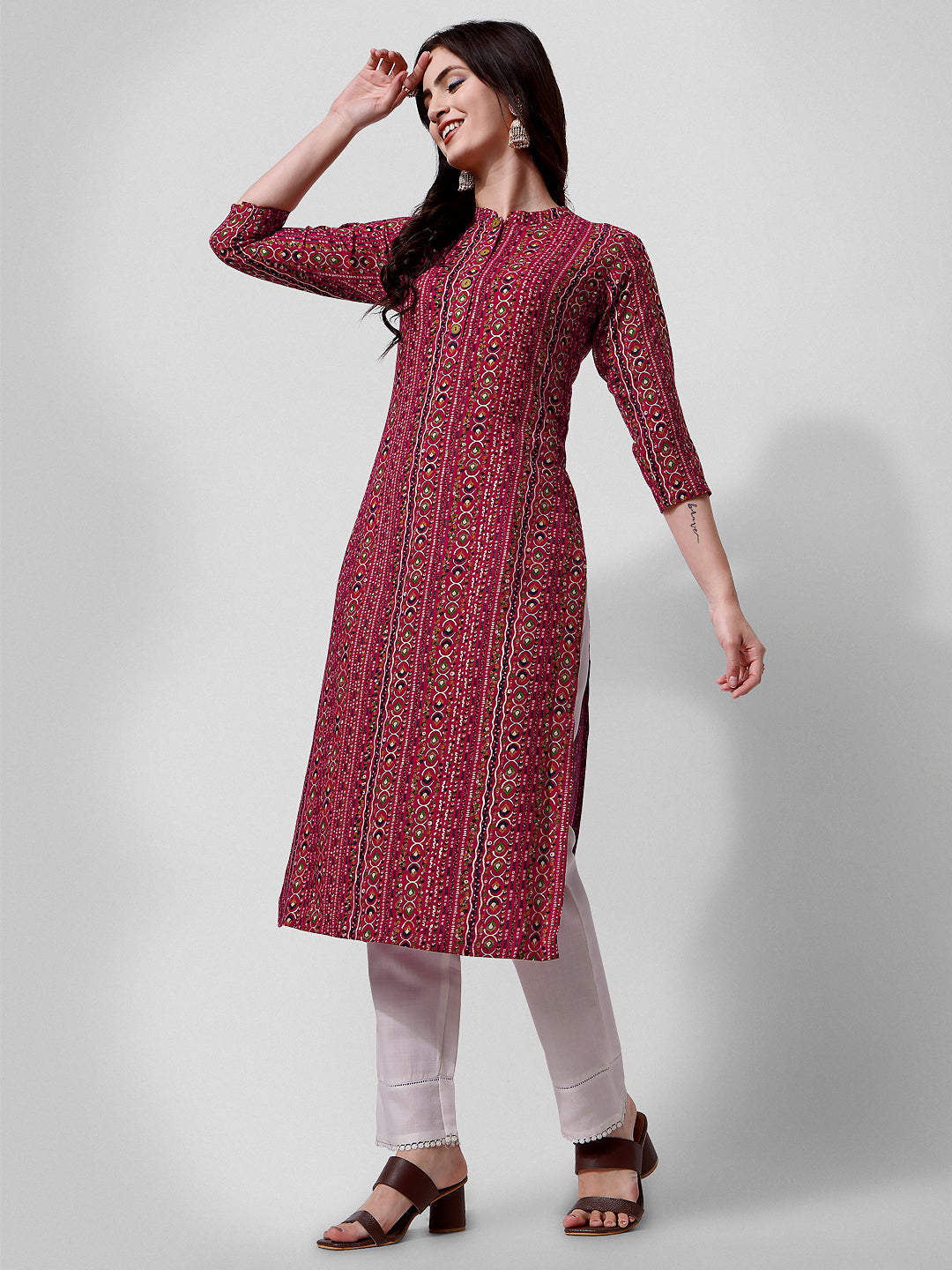 Ehtnic Motif Printed Kurta, Multicolor - Hiral Fashion