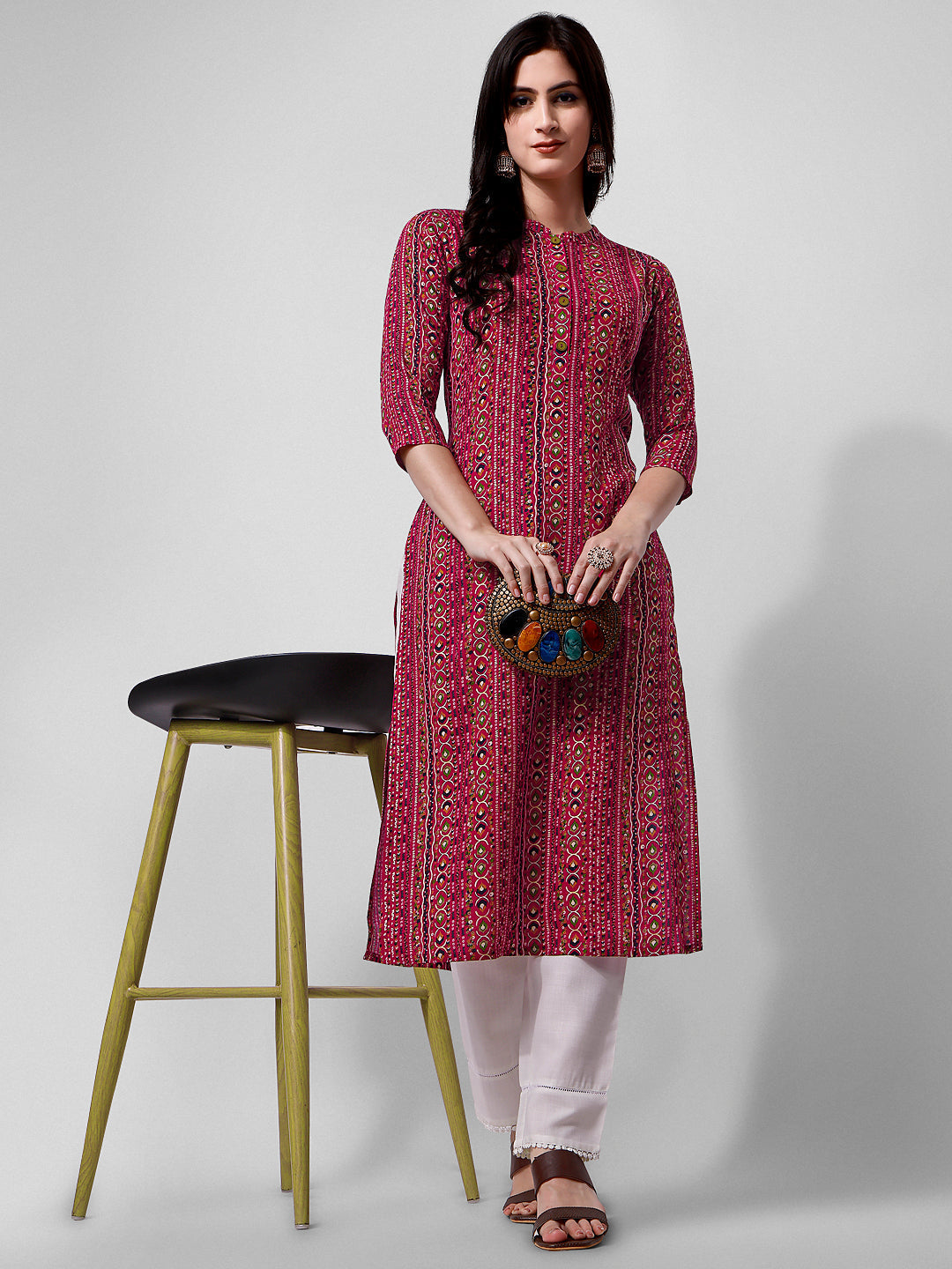 Ehtnic Motif Printed Kurta, Multicolor - Hiral Fashion