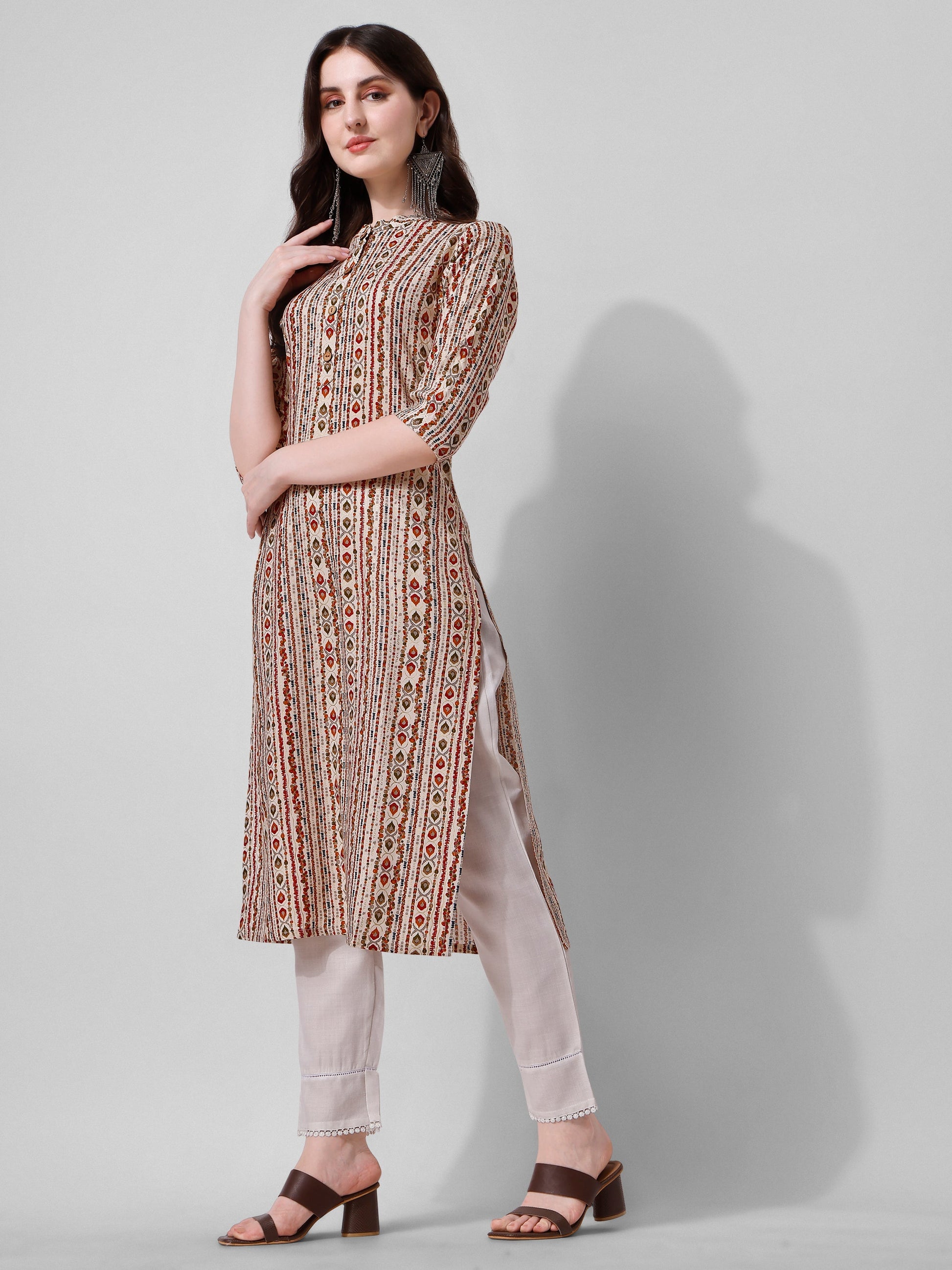 Ethnic Motif Printed Kurta, Multicolor - Hiral Fashion