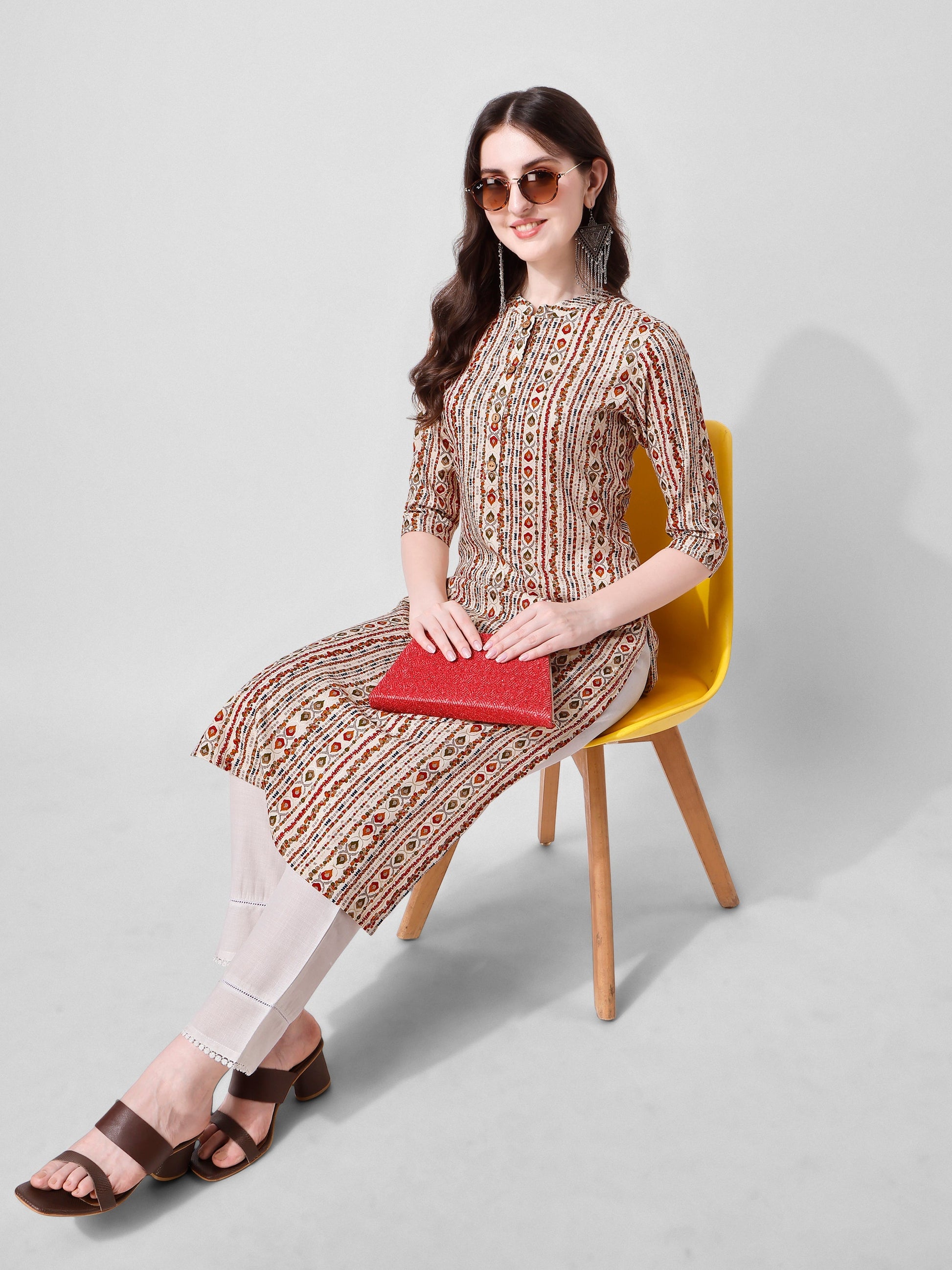 Ethnic Motif Printed Kurta, Multicolor - Hiral Fashion