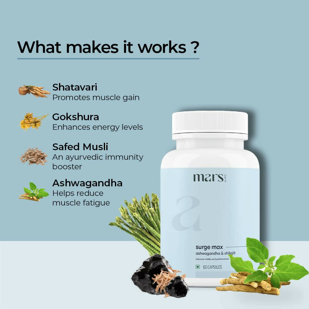 Mars By GHC Surge Max Capsules with Ashwagandha, Gokshura, Safed Musli - Grab2buy