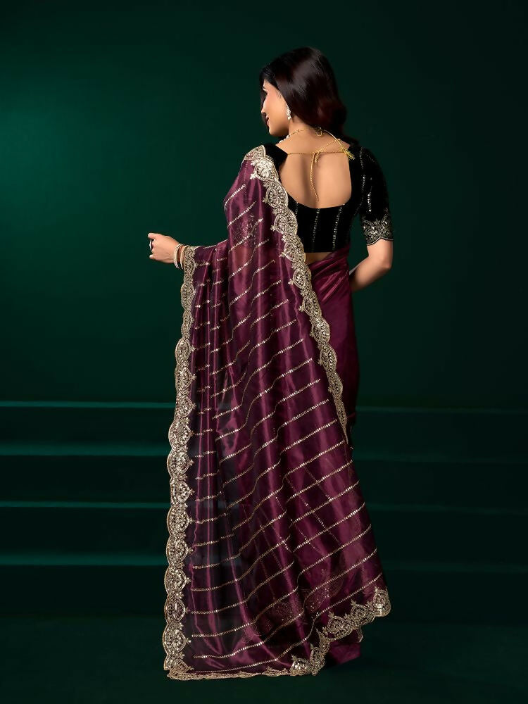Joban Fashion Purple Net Party Wear Sarees
