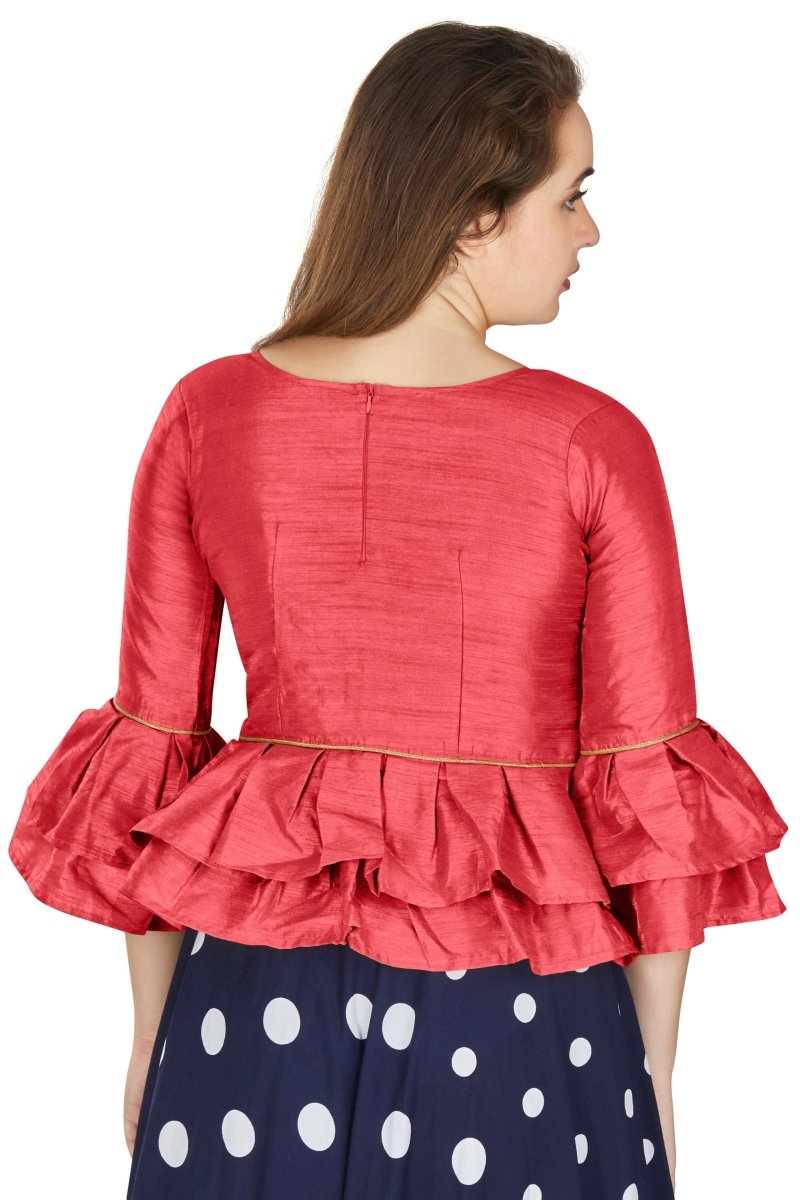 Aastha Fashion Women's Gajri Art Silk Bell Sleeves attire with Poly Cotton Lining Blouse