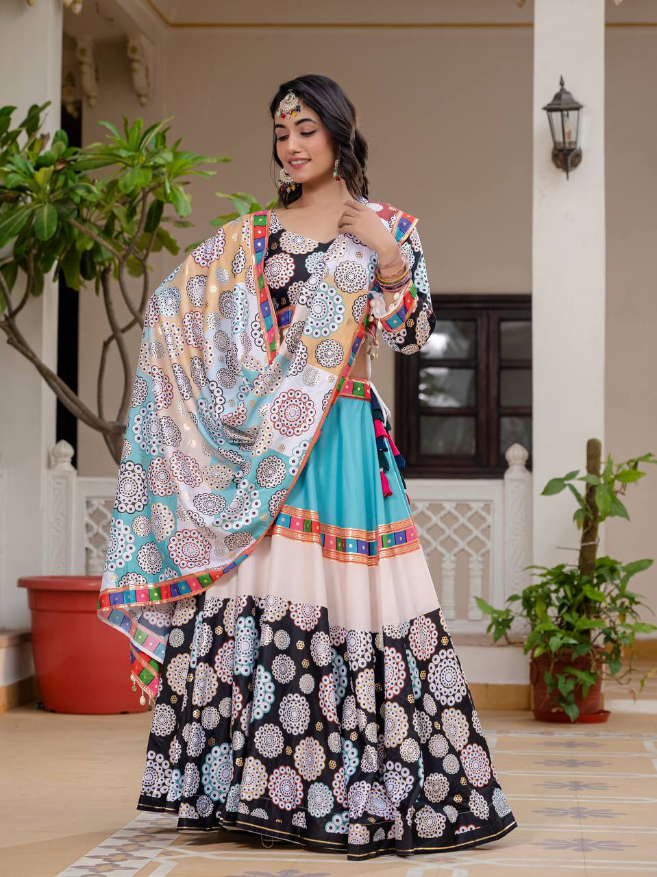 Teeya Creation Multi Colour Creap Silk Navratry Special Lehenga Choli