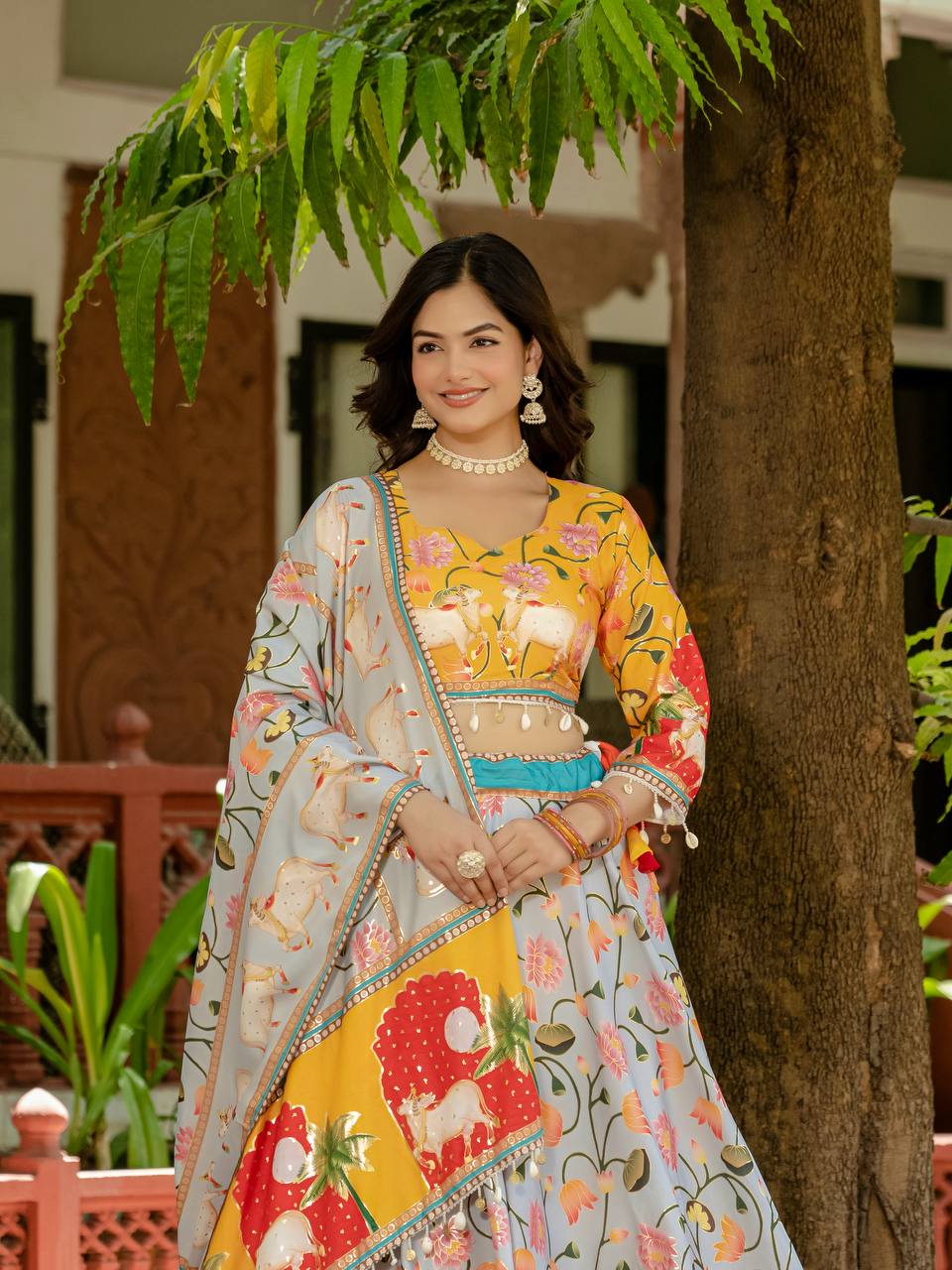 Teeya Creation Multi Colour Creap Silk Navratry Special Lehenga Choli