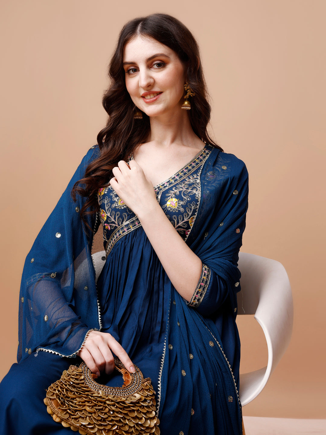 Alia Cut Embroidered Kurta With Pant & Dupatta, Multicolor - Hiral Fashion